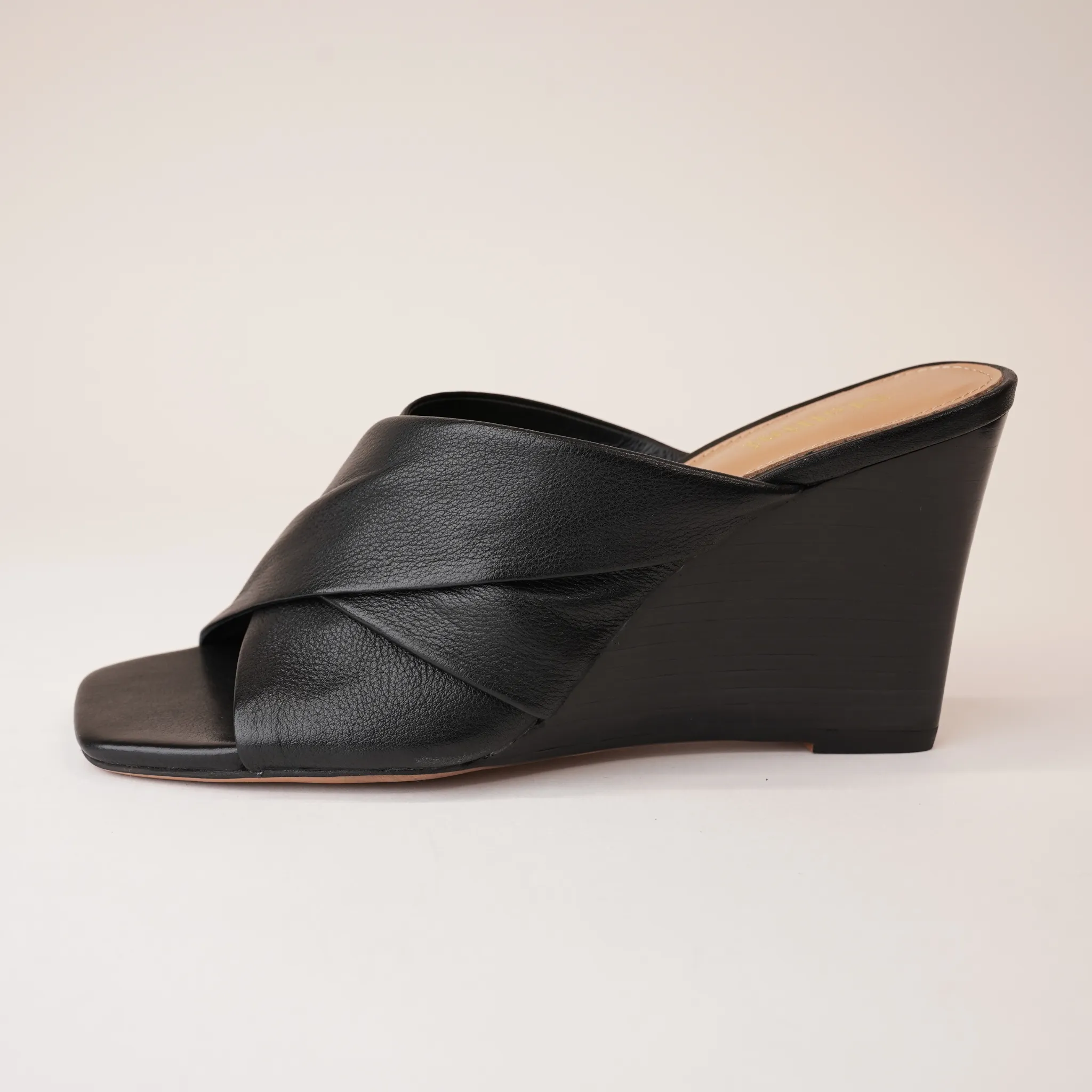 Aiya Black Leather Wedges