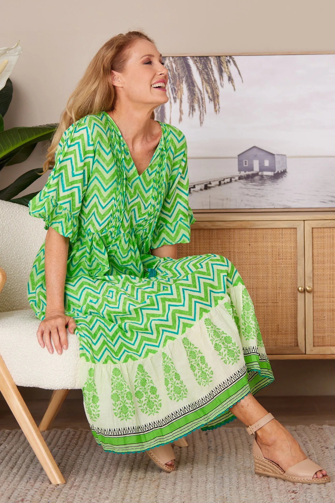 Alex Midi Dress - Lime Zigzag