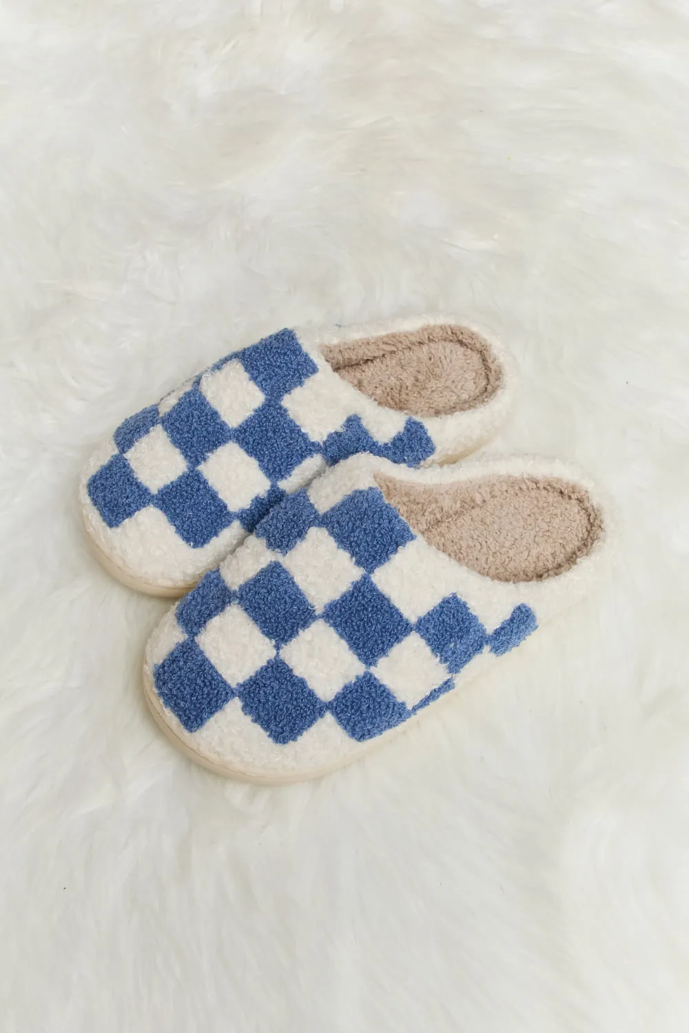 *APP EXCLUSIVE* Checkered Print Plush Slide Slippers