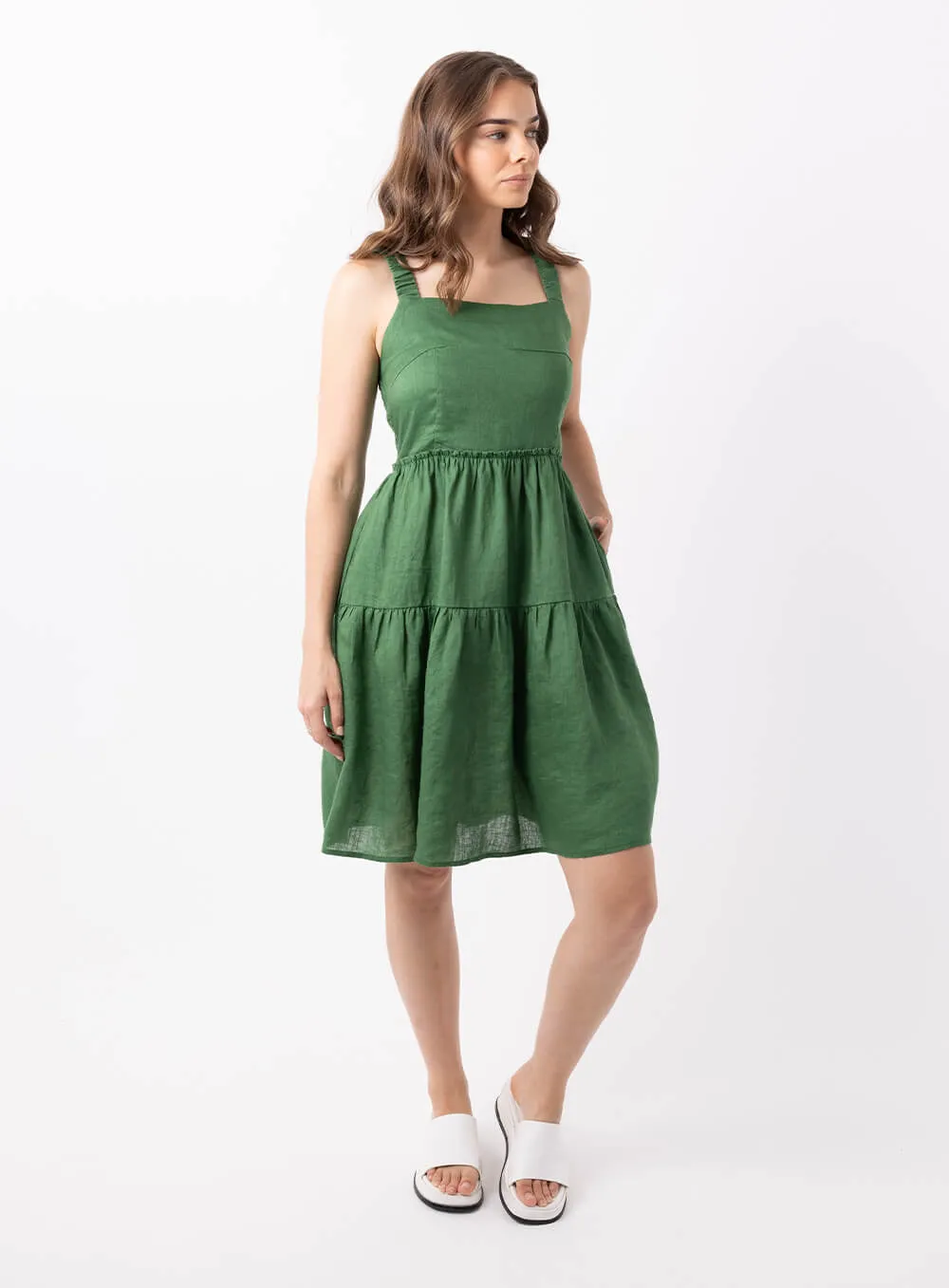 Aquila Linen Dress-OLIVE