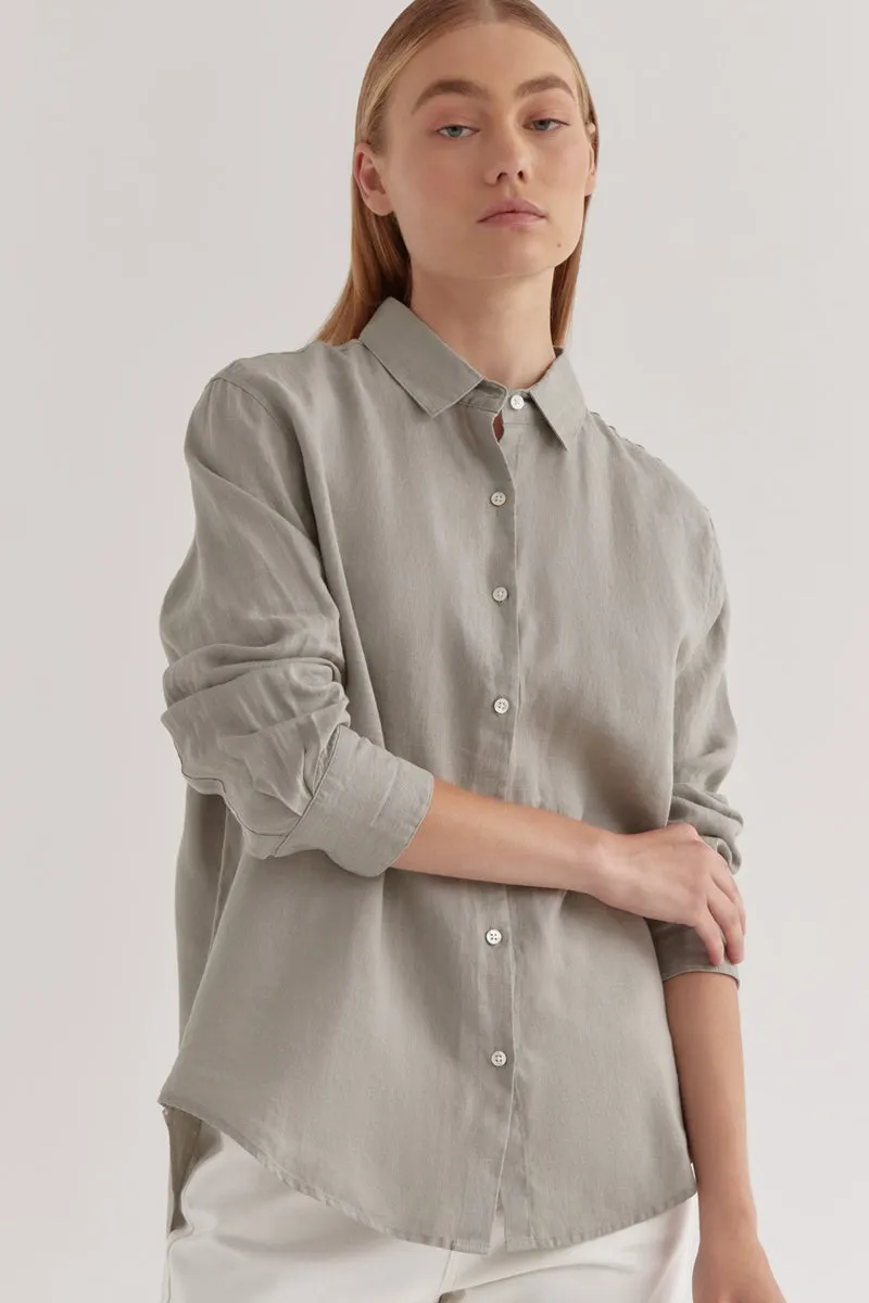 Assembly Label - Xander Linen Shirt - Green Fog