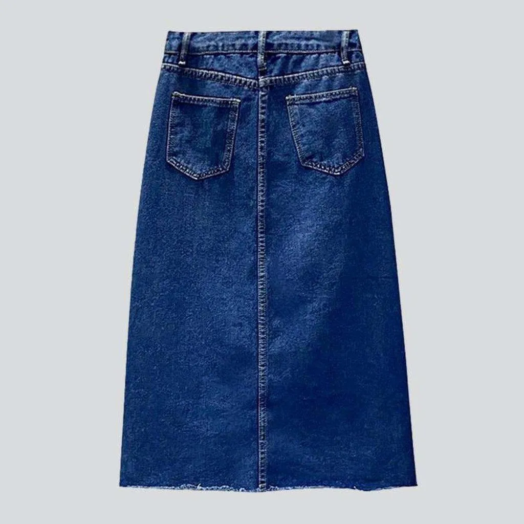 Asymmetric slit maxi denim skirt