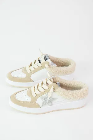 Baller Rhinestone Star Sherpa Sneaker, Stone/Taupe | Vintage Havana