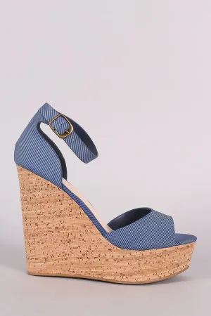 Bamboo Denim Nubuck One Band Platform Wedge