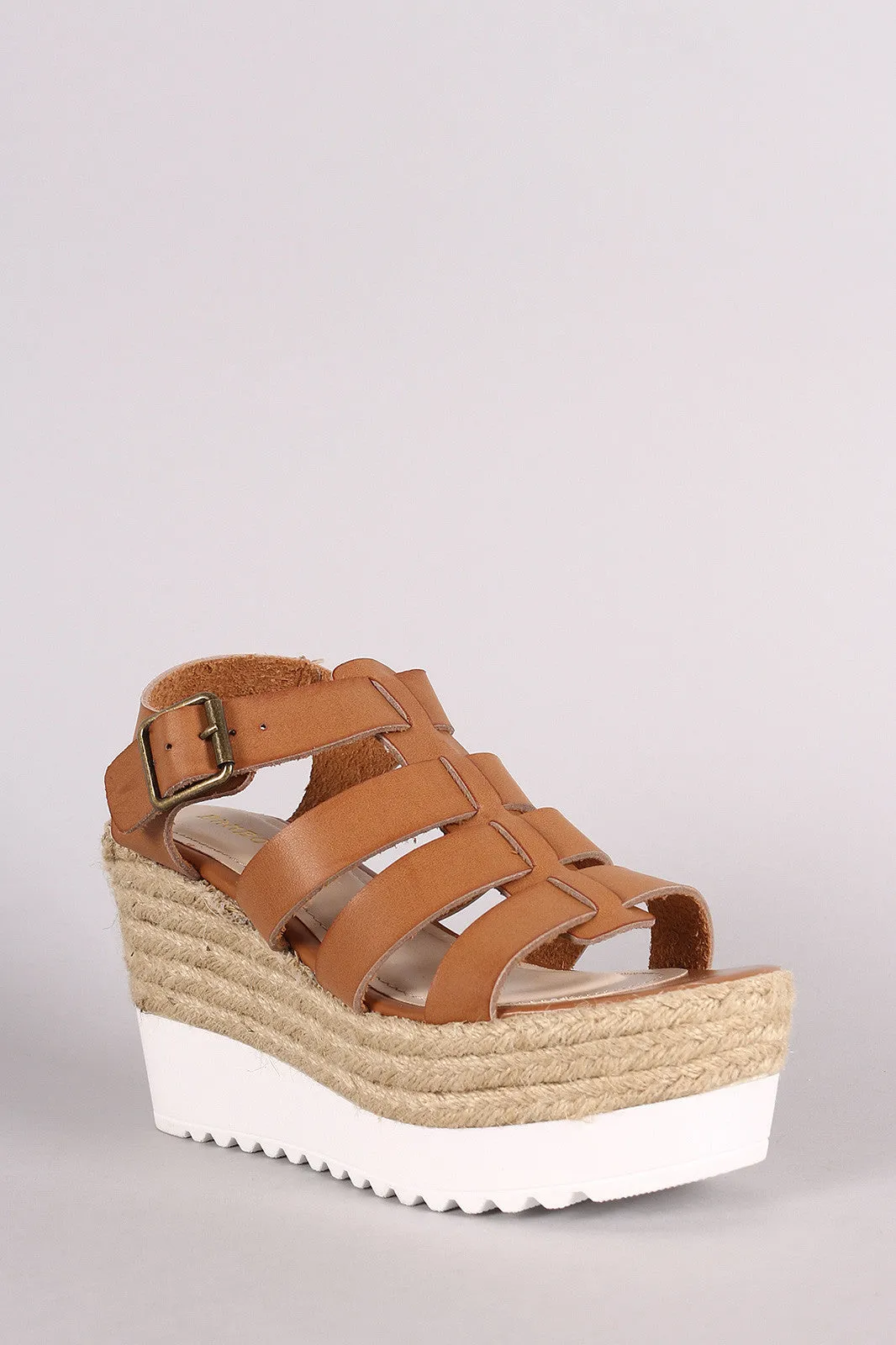 Bamboo Strappy Lug Sole Fisherman Espadrille Platform Wedge