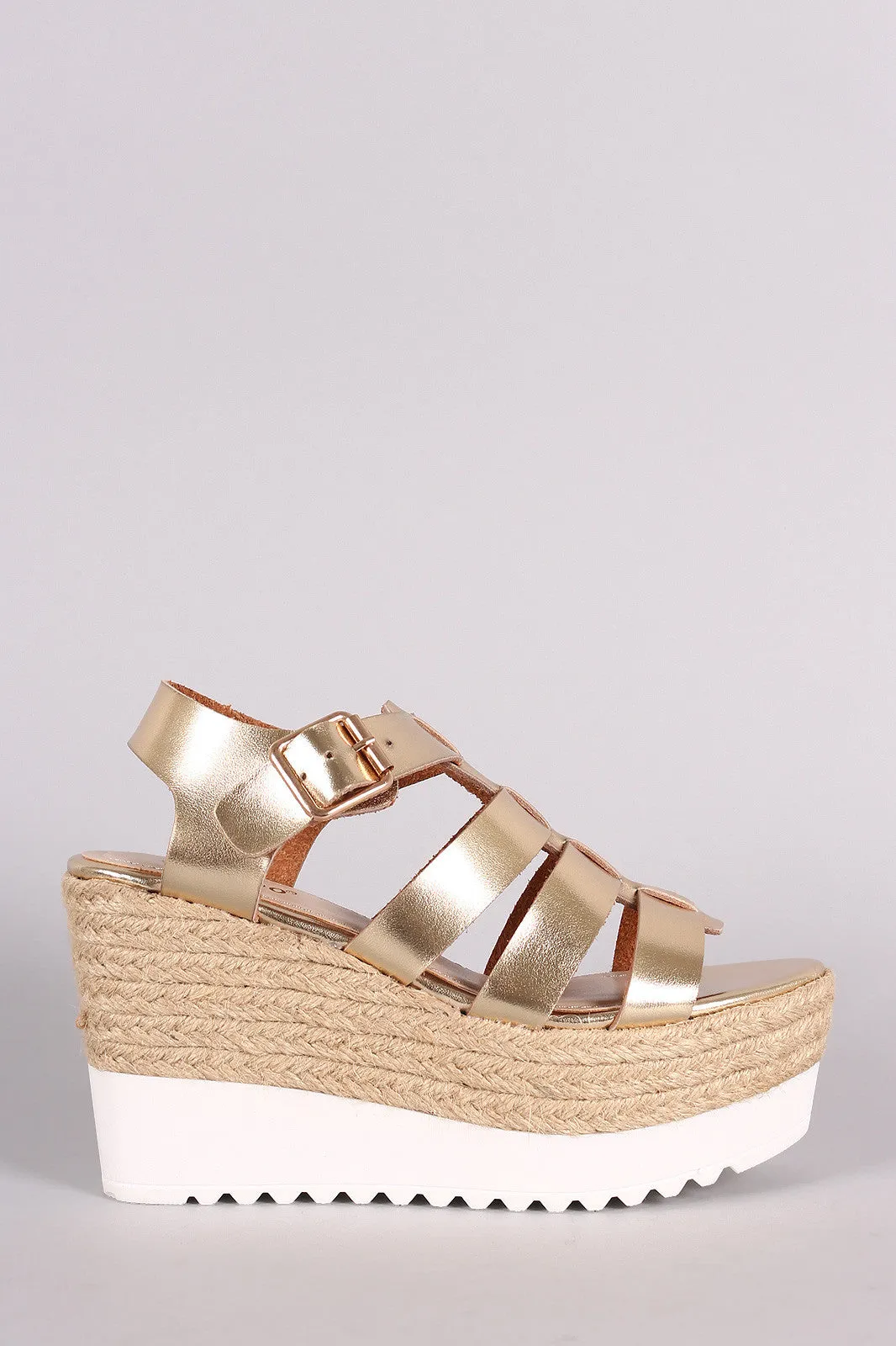 Bamboo Strappy Lug Sole Fisherman Espadrille Platform Wedge