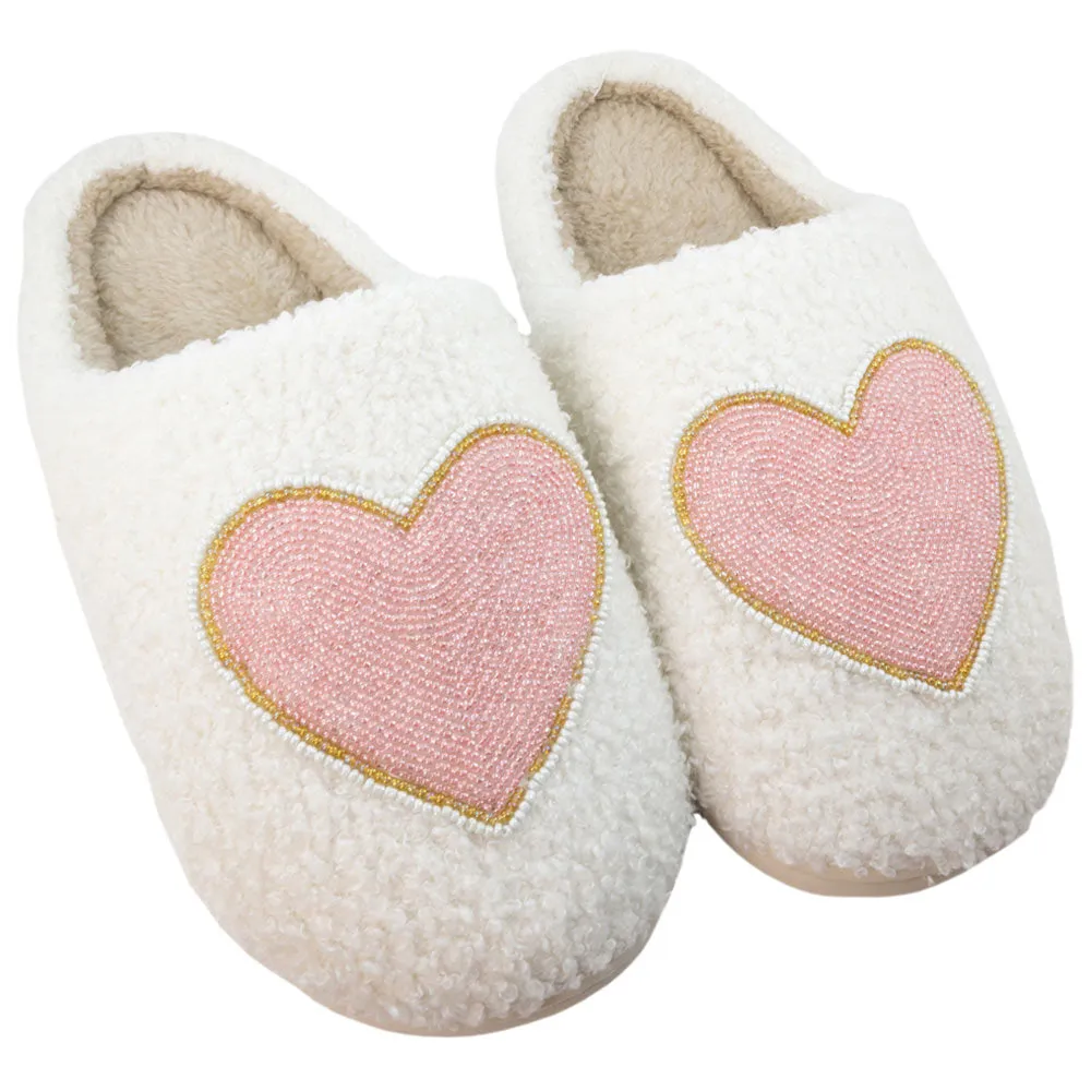 Beaded Pink & Gold Heart Wholesale Slippers For Women