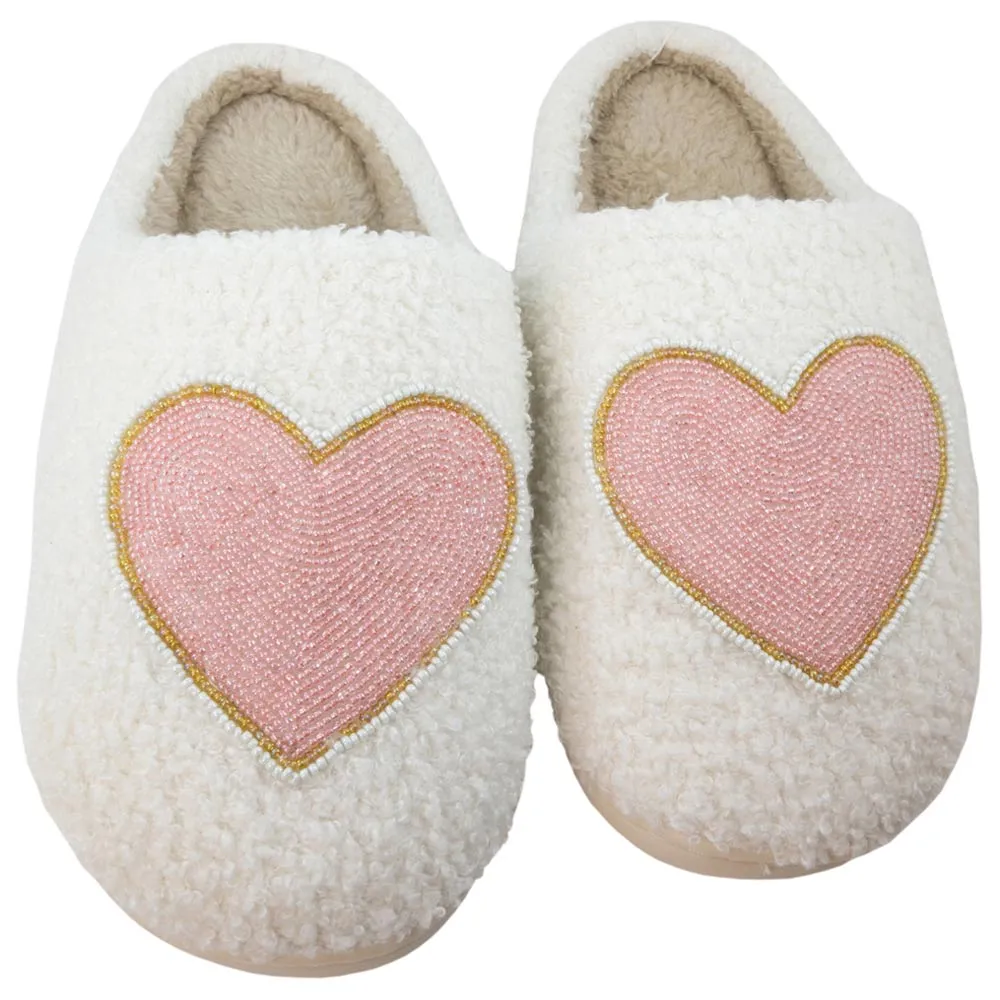 Beaded Pink & Gold Heart Wholesale Slippers For Women