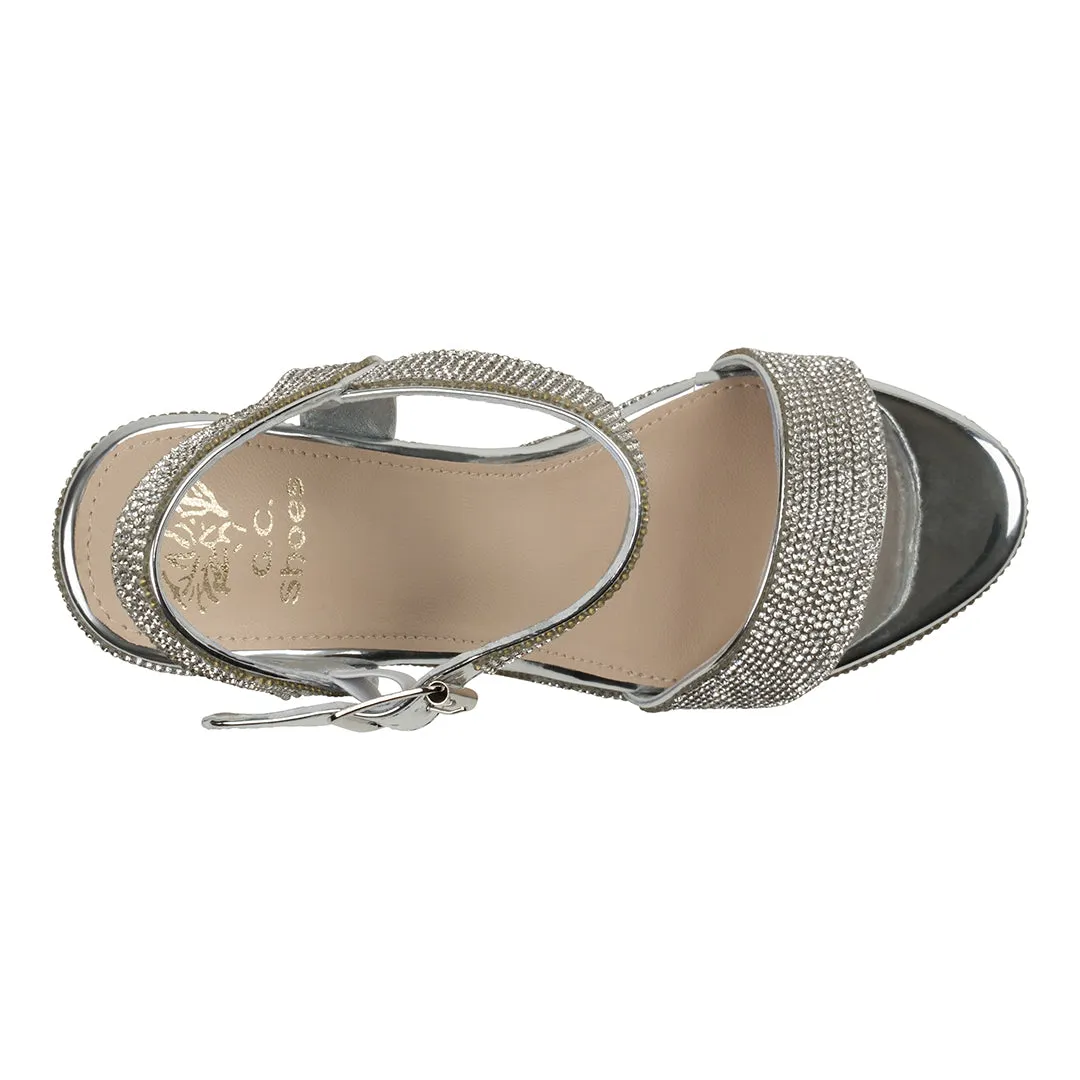 Betty Silver Embellished Slingback Wedge Sandals