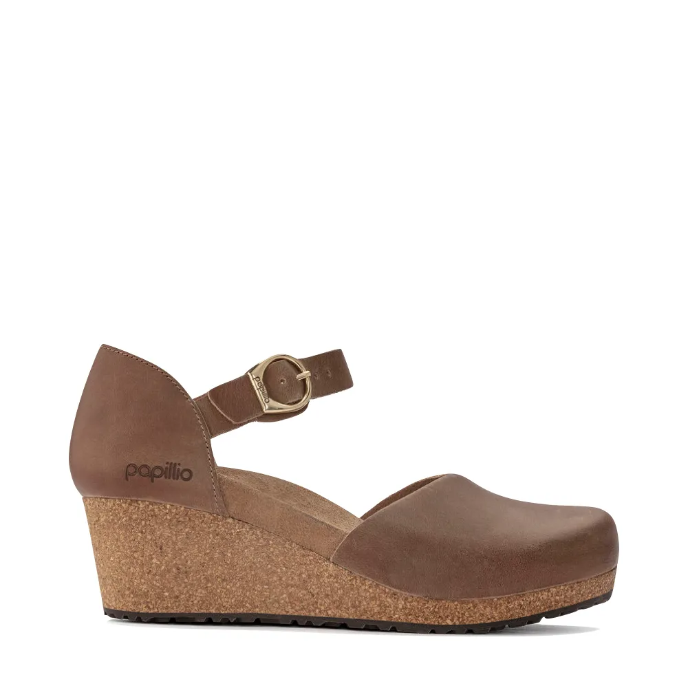 Birkenstock Women's Mary Oiled Leather Closed Toe Cork Wedge in Cognac