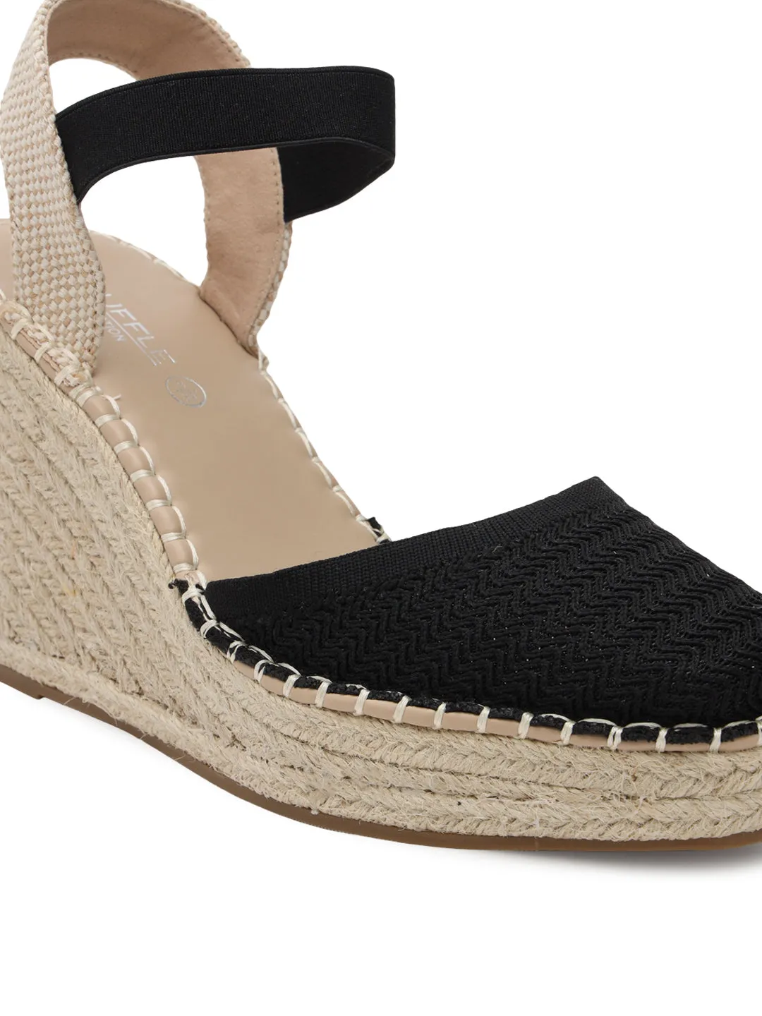 Black Knitted Stylish Slip-On Wedges (TC-RS3662-BLK)