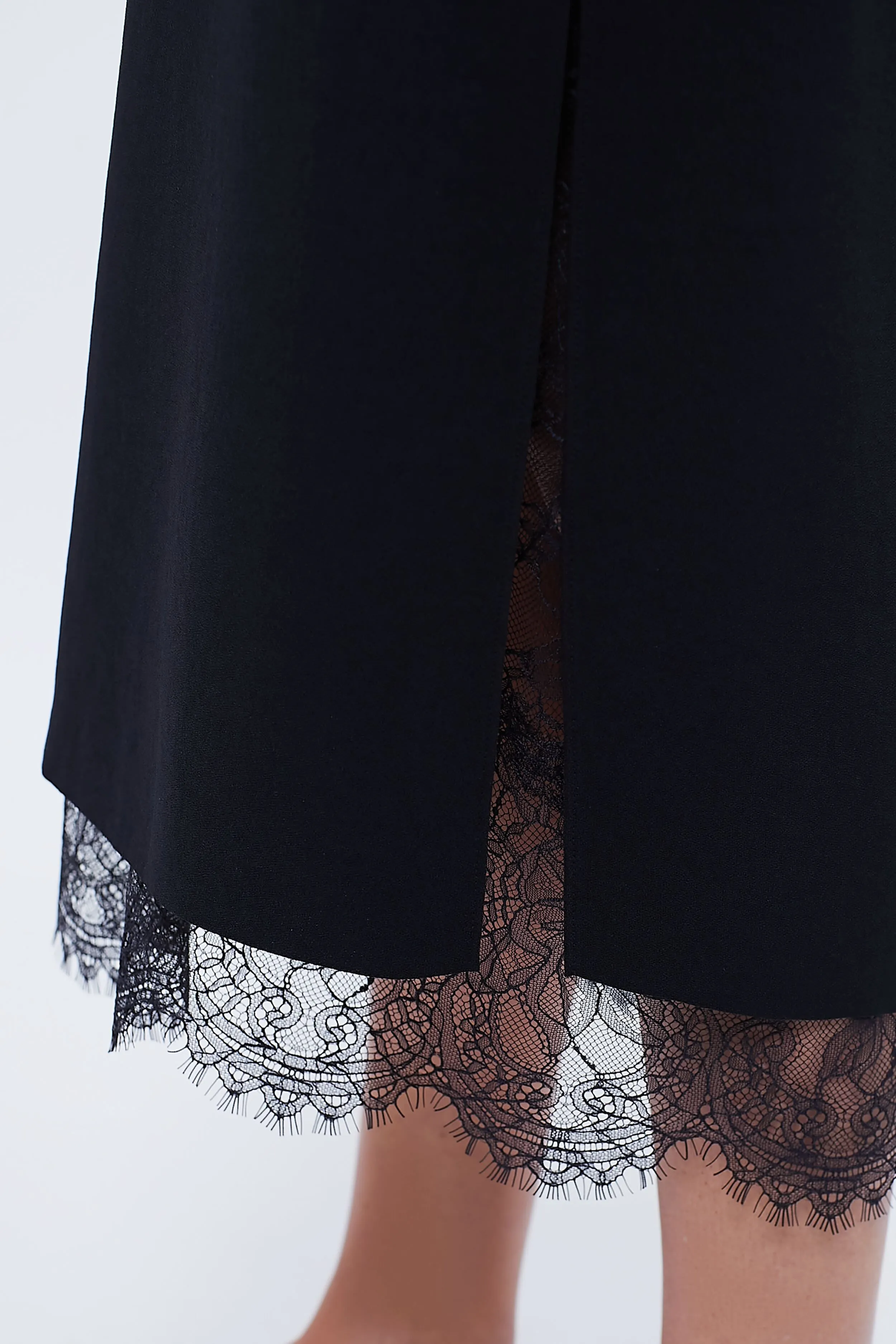 Black Lace Paneled Straight Skirt