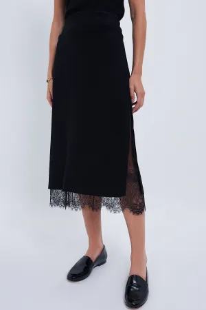 Black Lace Paneled Straight Skirt