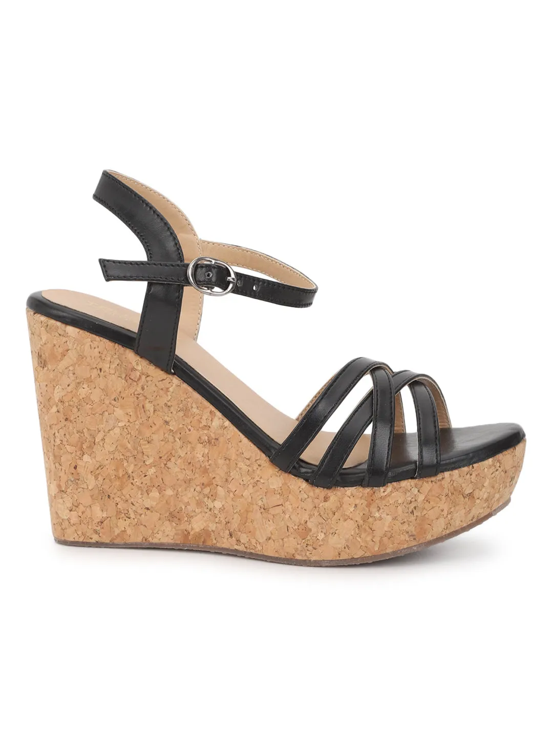 Black PU Buckle Wedges (TC-ST-011-BLK)