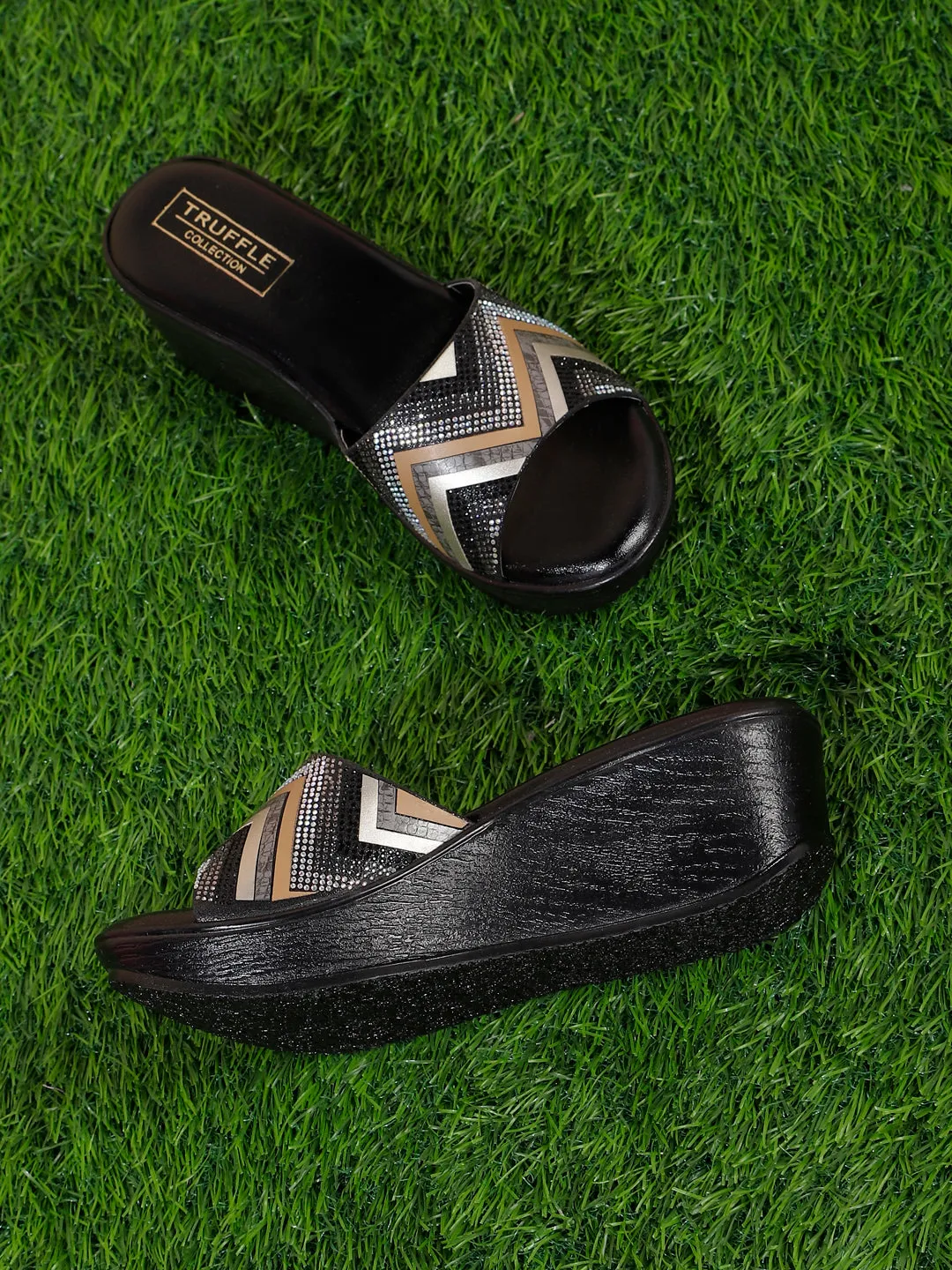 Black PU Slip-On Wedges (TC-SLC-232-BLK)