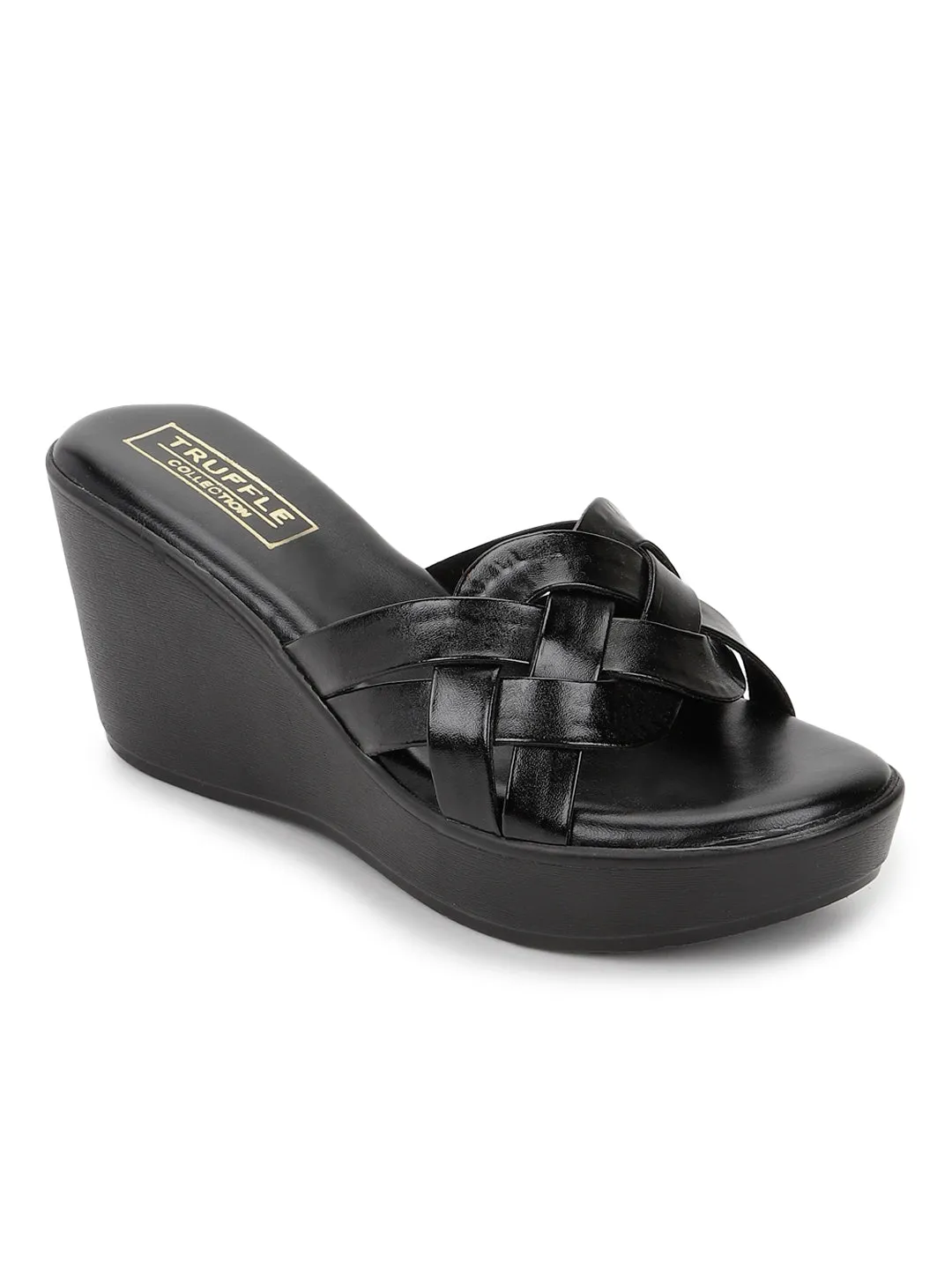 Black PU Slip-On Wedges (TC-SLC-F58-BLK)