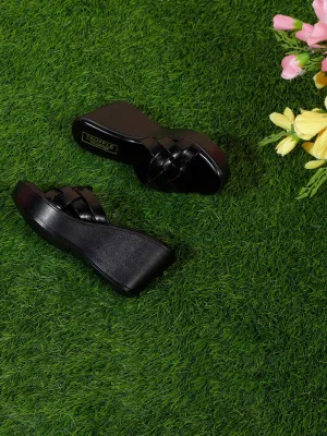 Black PU Slip-On Wedges (TC-SLC-F58-BLK)