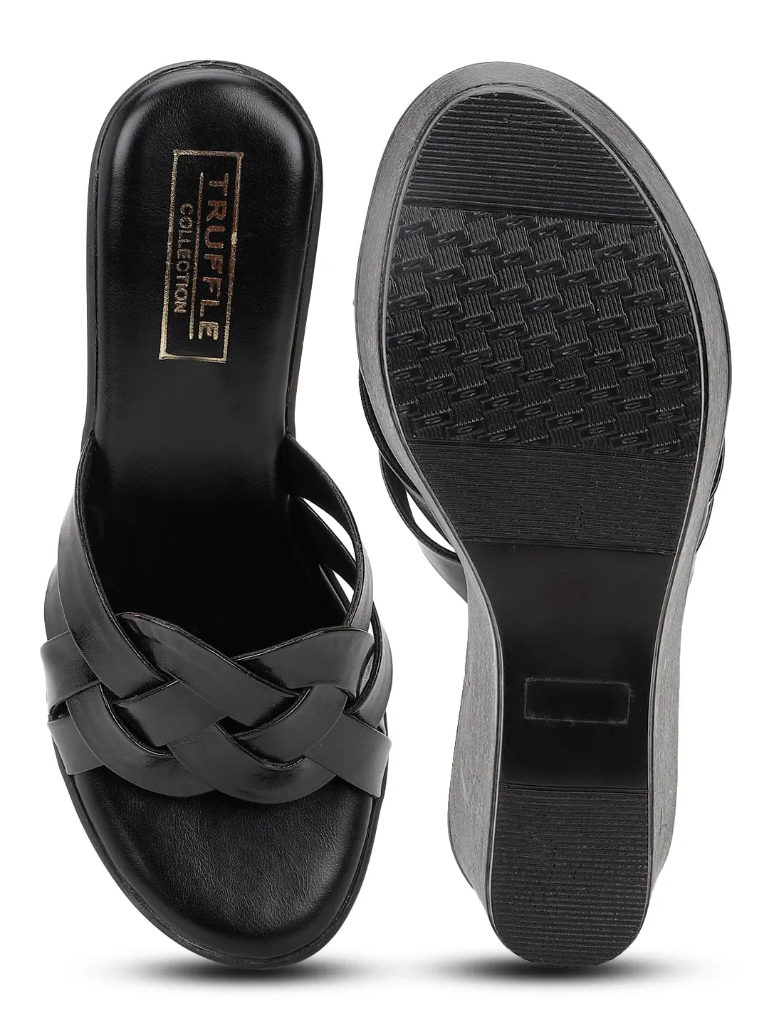 Black PU Slip-On Wedges (TC-SLC-F58-BLK)