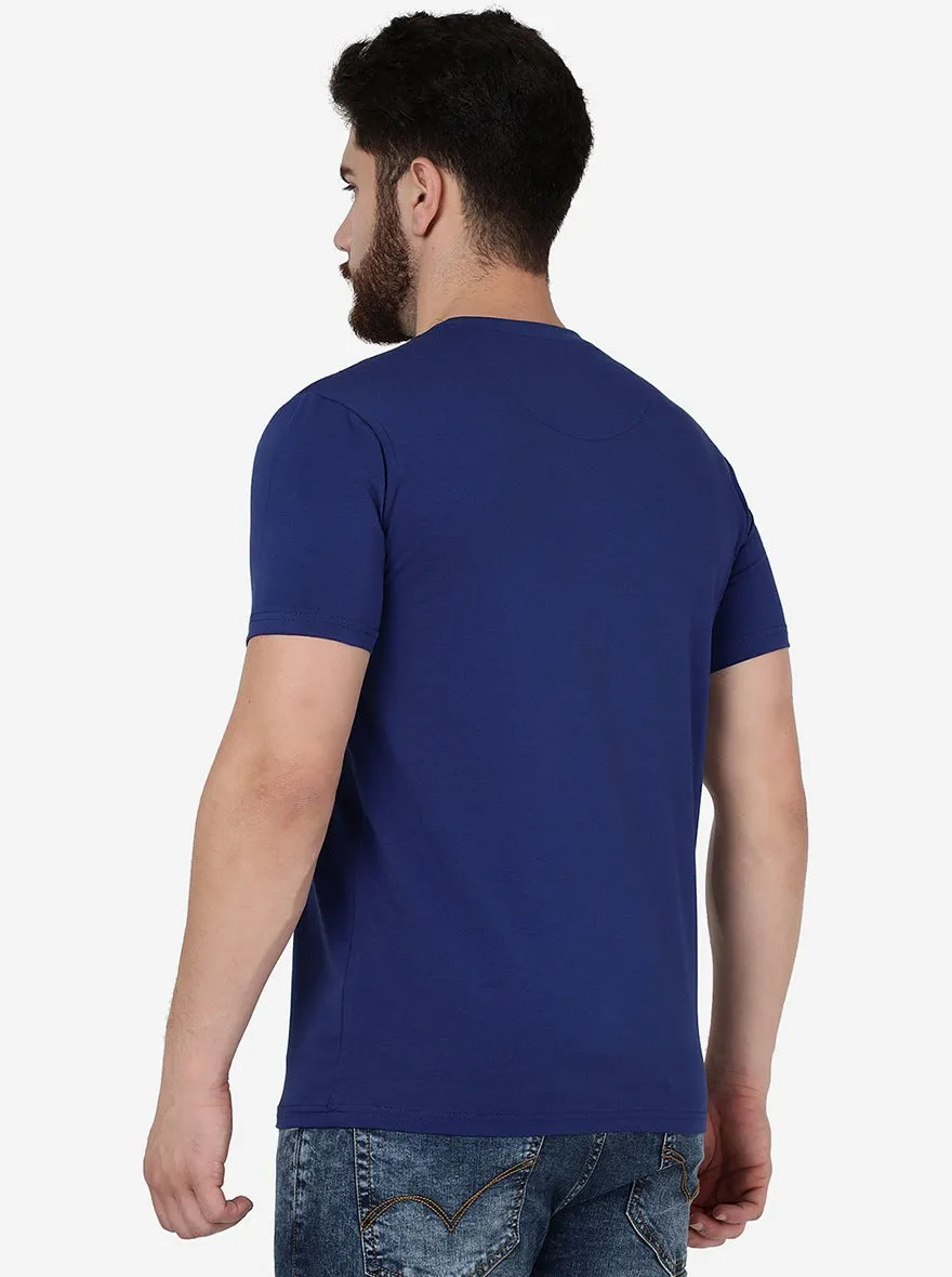 Blue Printed Slim Fit T-Shirt | JadeBlue