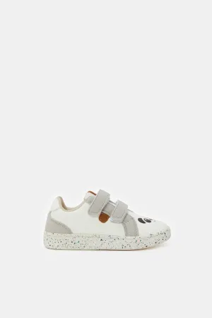 Boys White And Grey Velcro Strap Sneakers