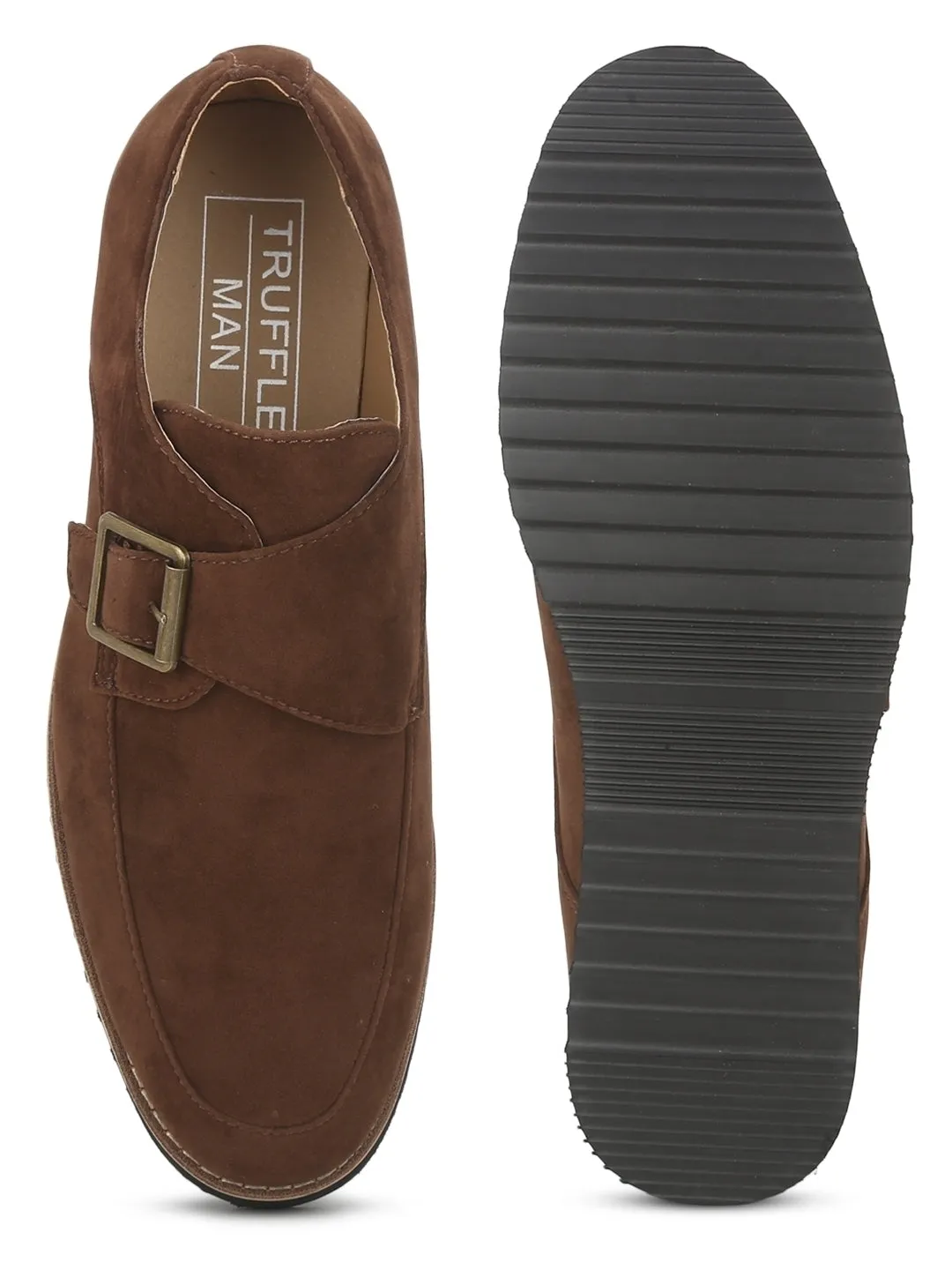 Brown Micro Buckle Cleated Bottom Men Loafers