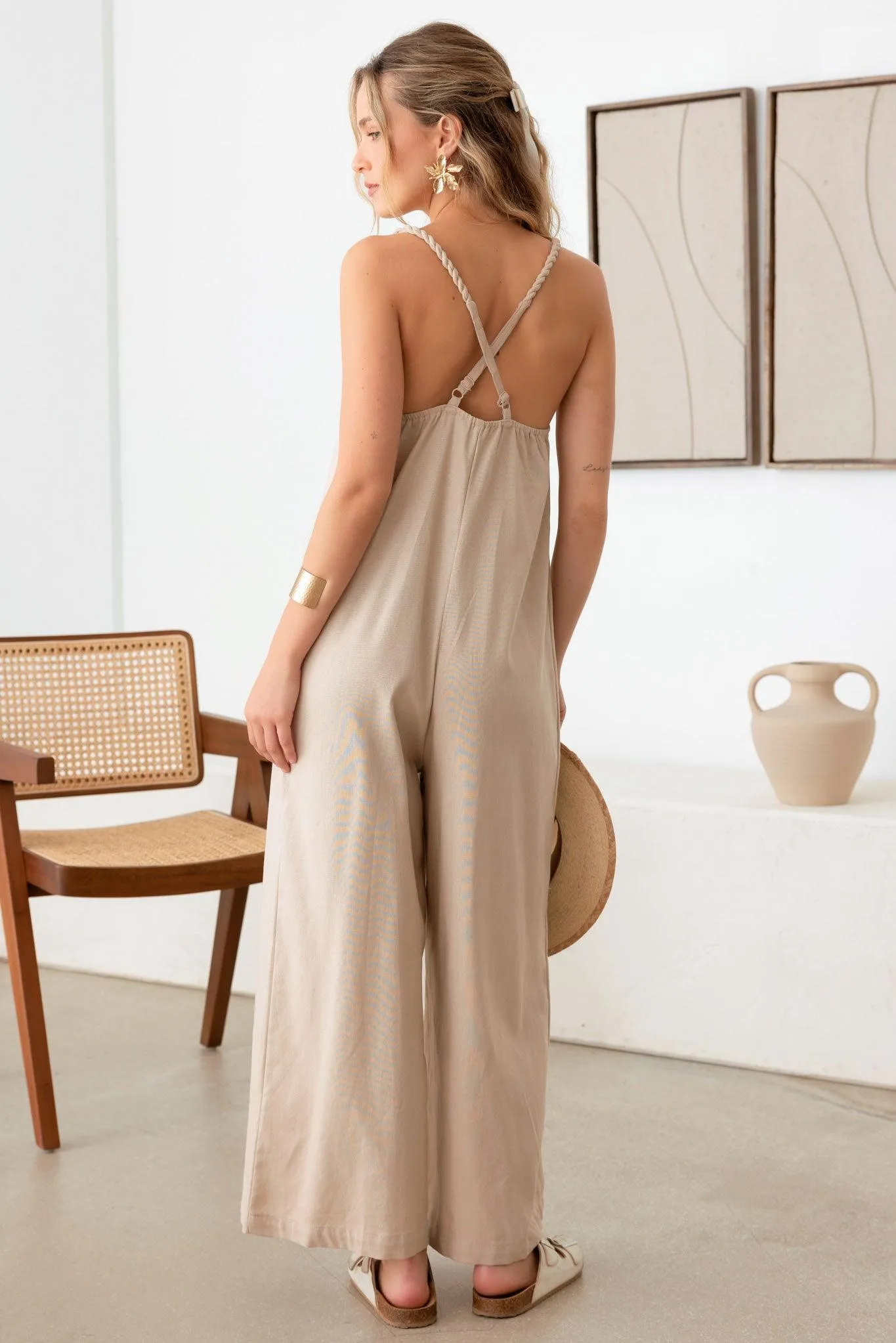 Casual Lose Sleeveless Rope Strap Halter Jumpsuit