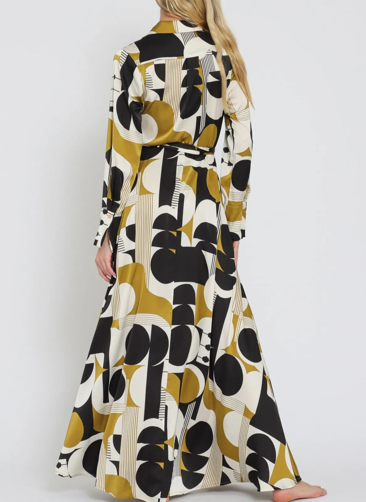 Celine Long Sleeve Abstract Wrap Maxi Dress