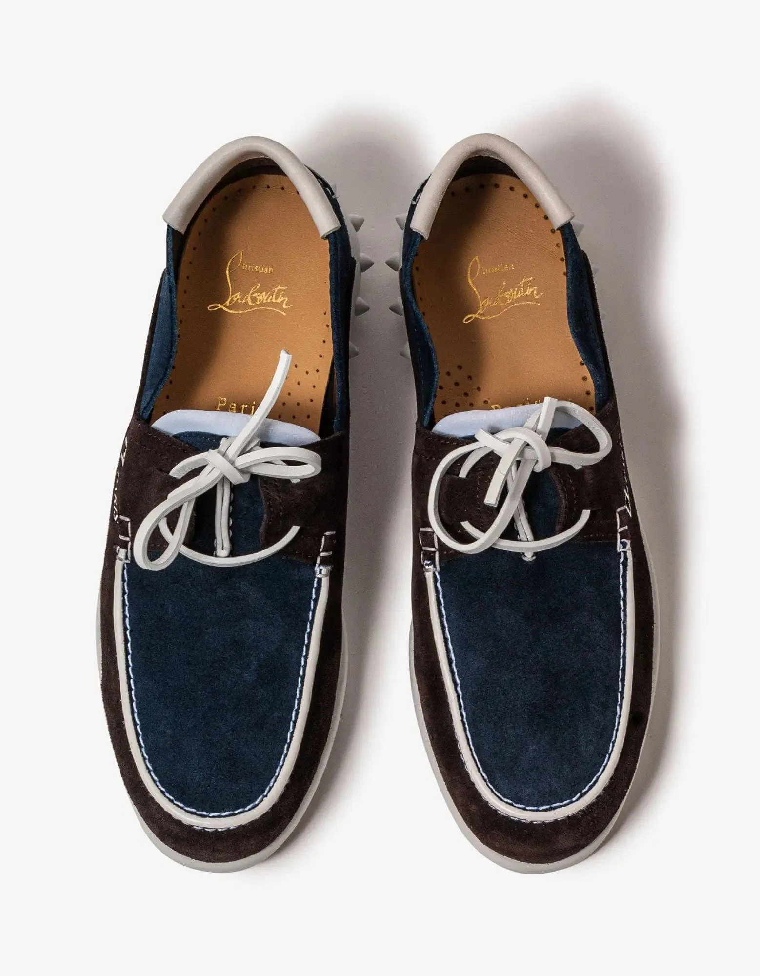 Christian Louboutin Geromoc Navy & Brown Suede Leather Loafers -