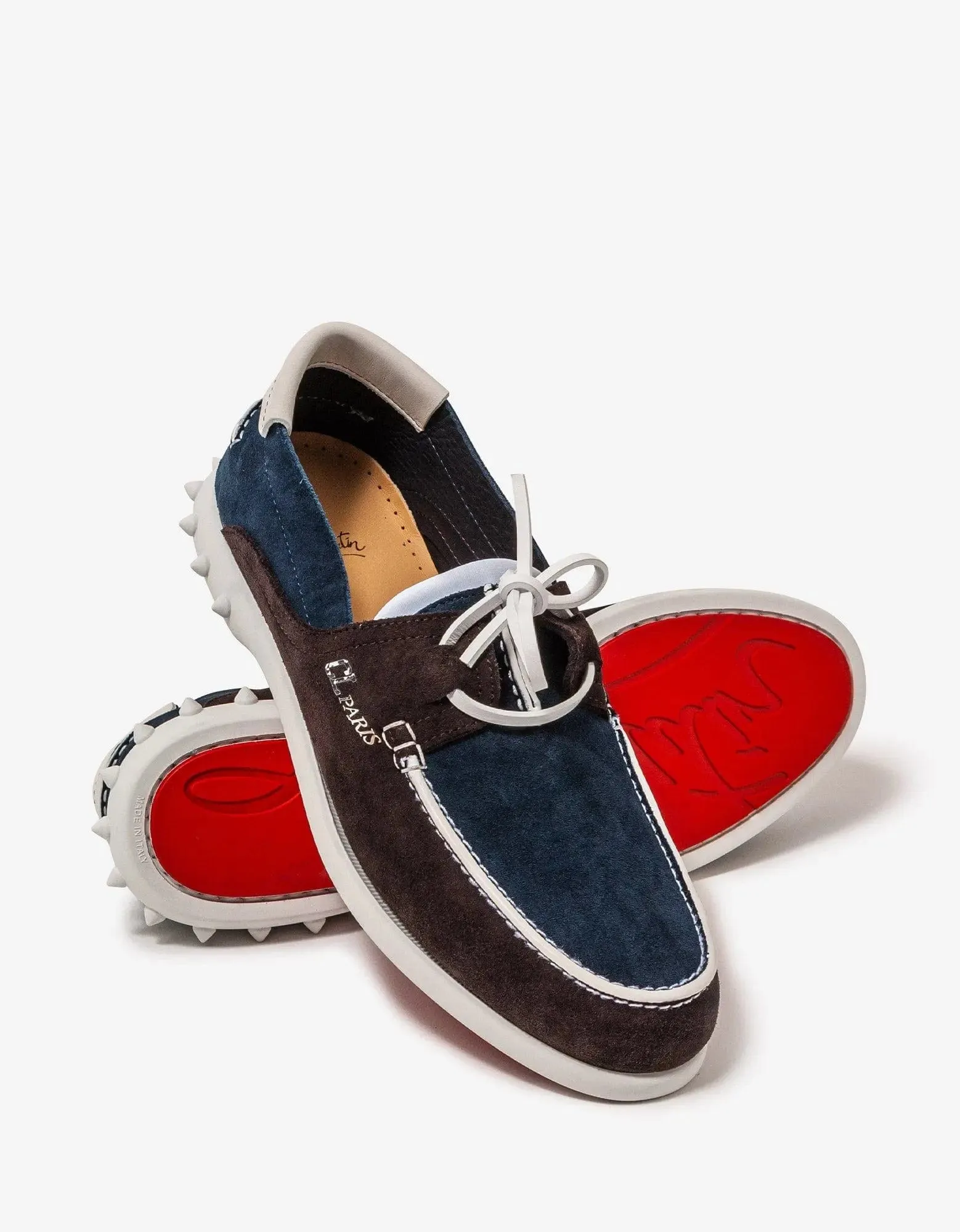 Christian Louboutin Geromoc Navy & Brown Suede Leather Loafers -