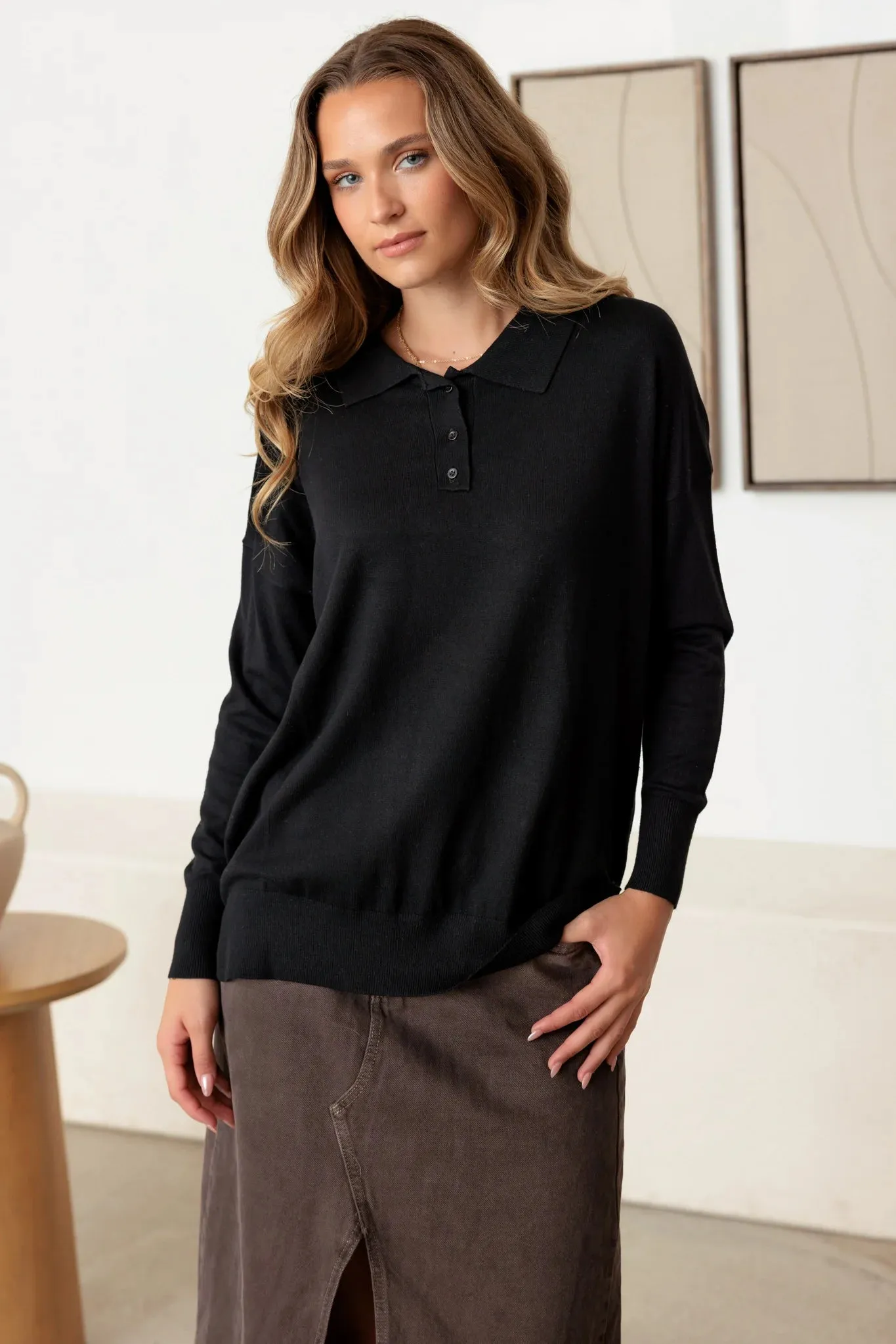 Collar Polo Soft Knit Sweater Top