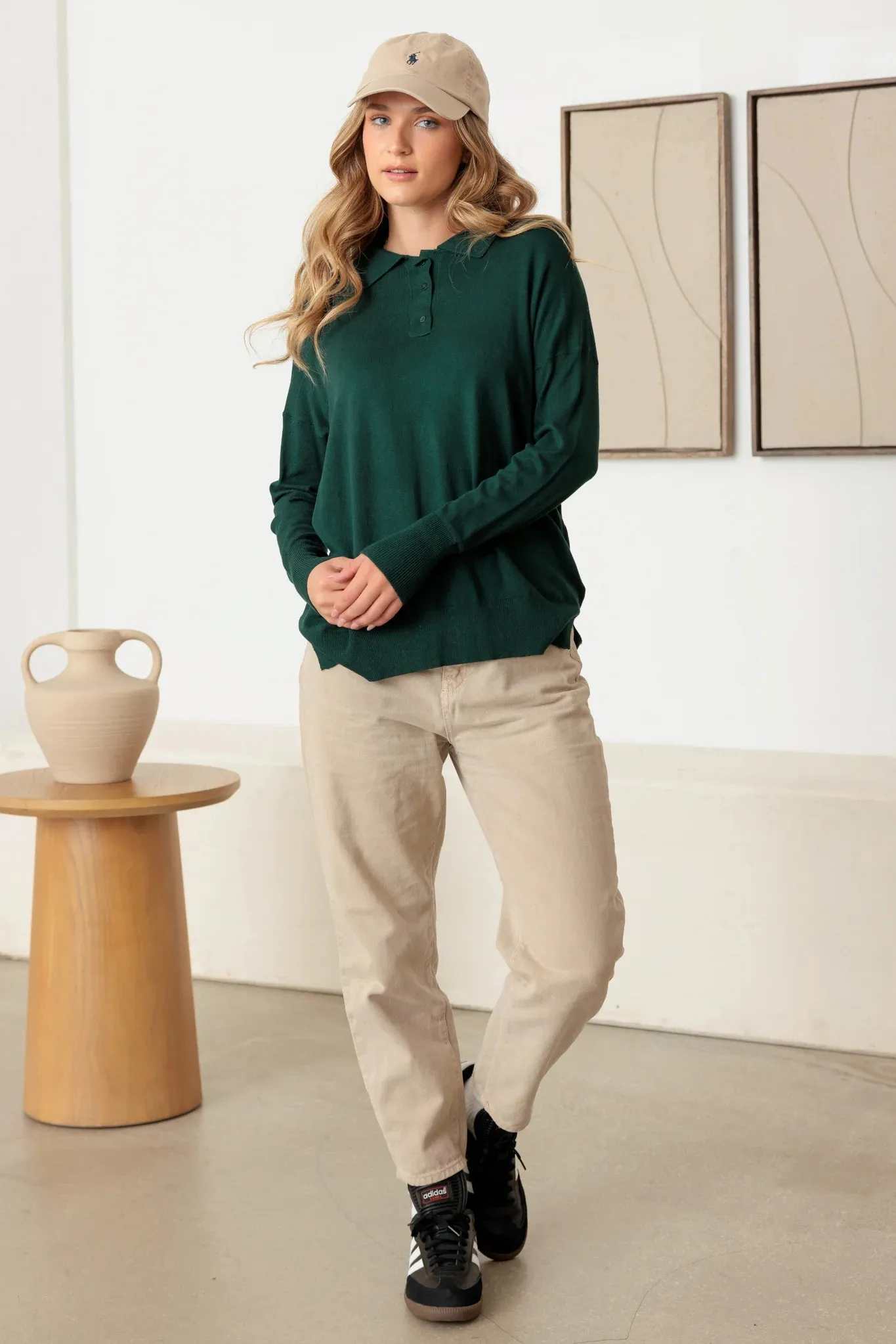 Collar Polo Soft Knit Sweater Top