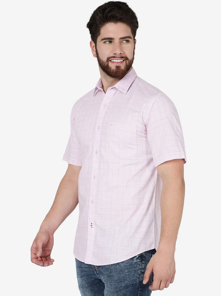 Cradle Pink Checked Slim Fit Semi Casual Shirt | JadeBlue