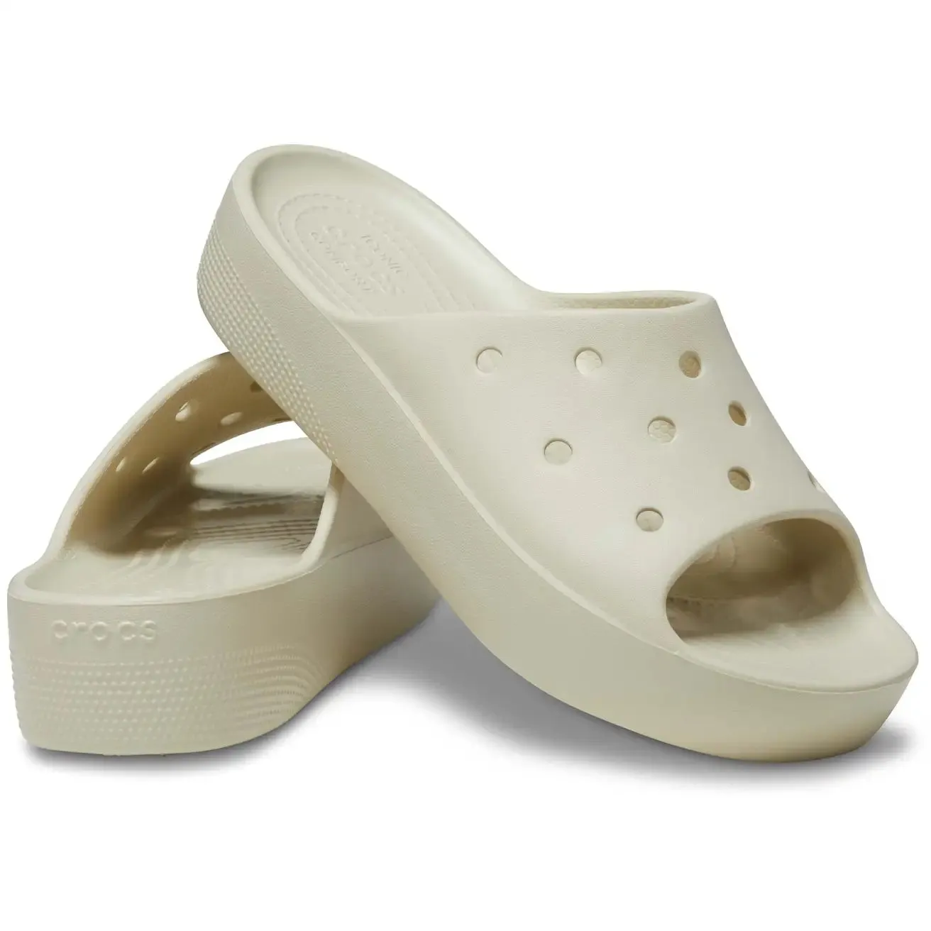 CROCS WOMENS CLASSIC PLATFORM SLIDE - BONE