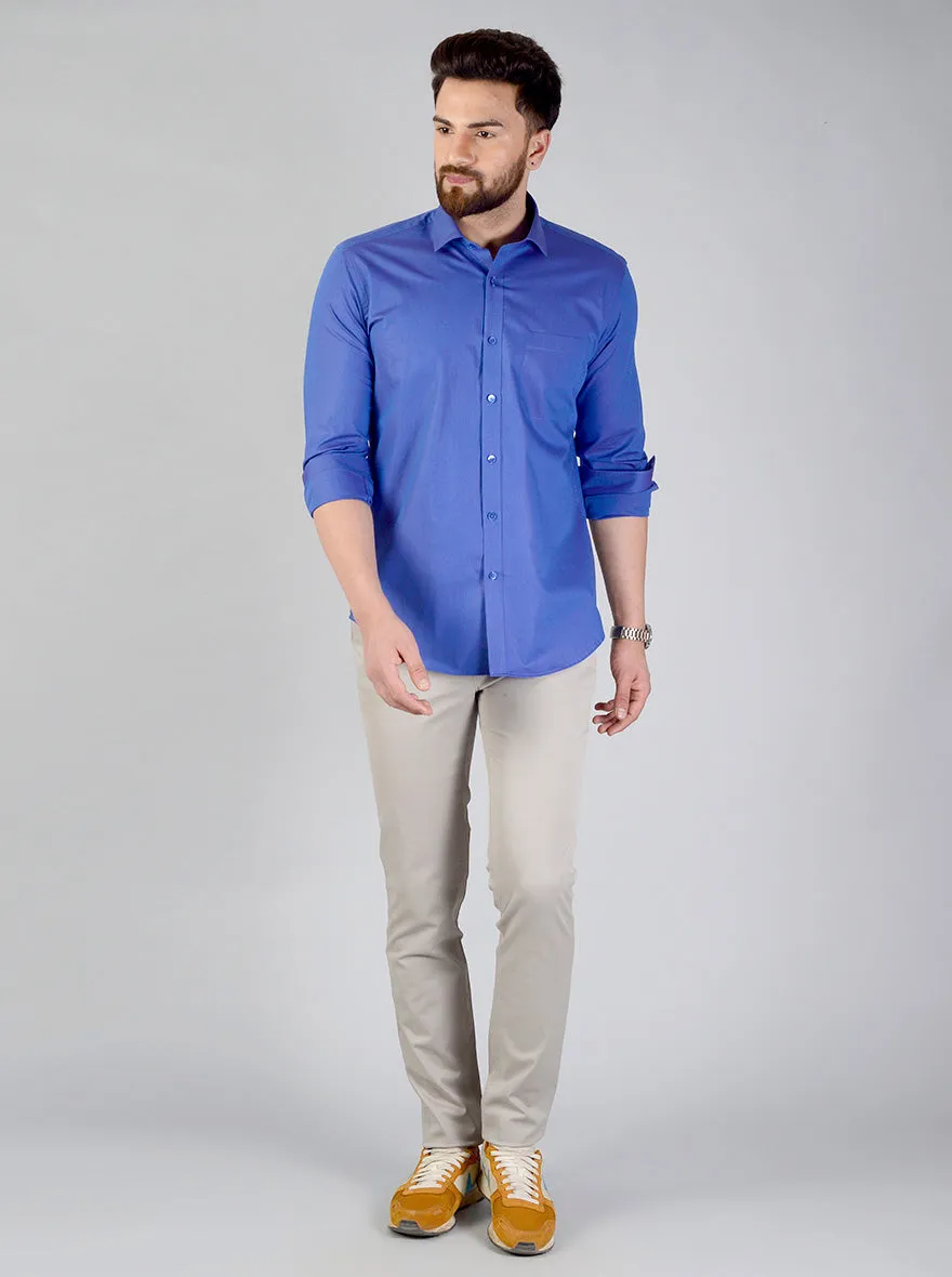 Dark Blue Solid Slim Fit Formal Shirt | Metal