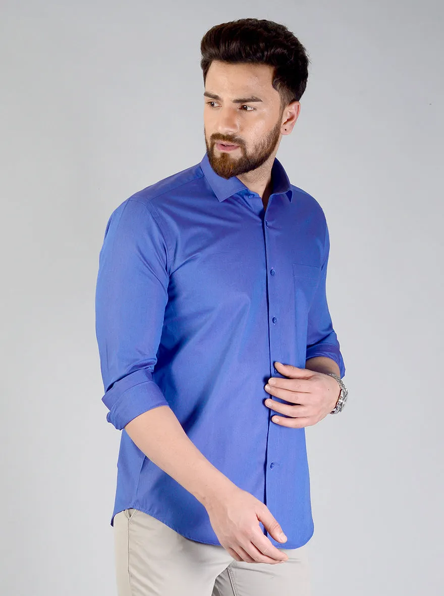 Dark Blue Solid Slim Fit Formal Shirt | Metal