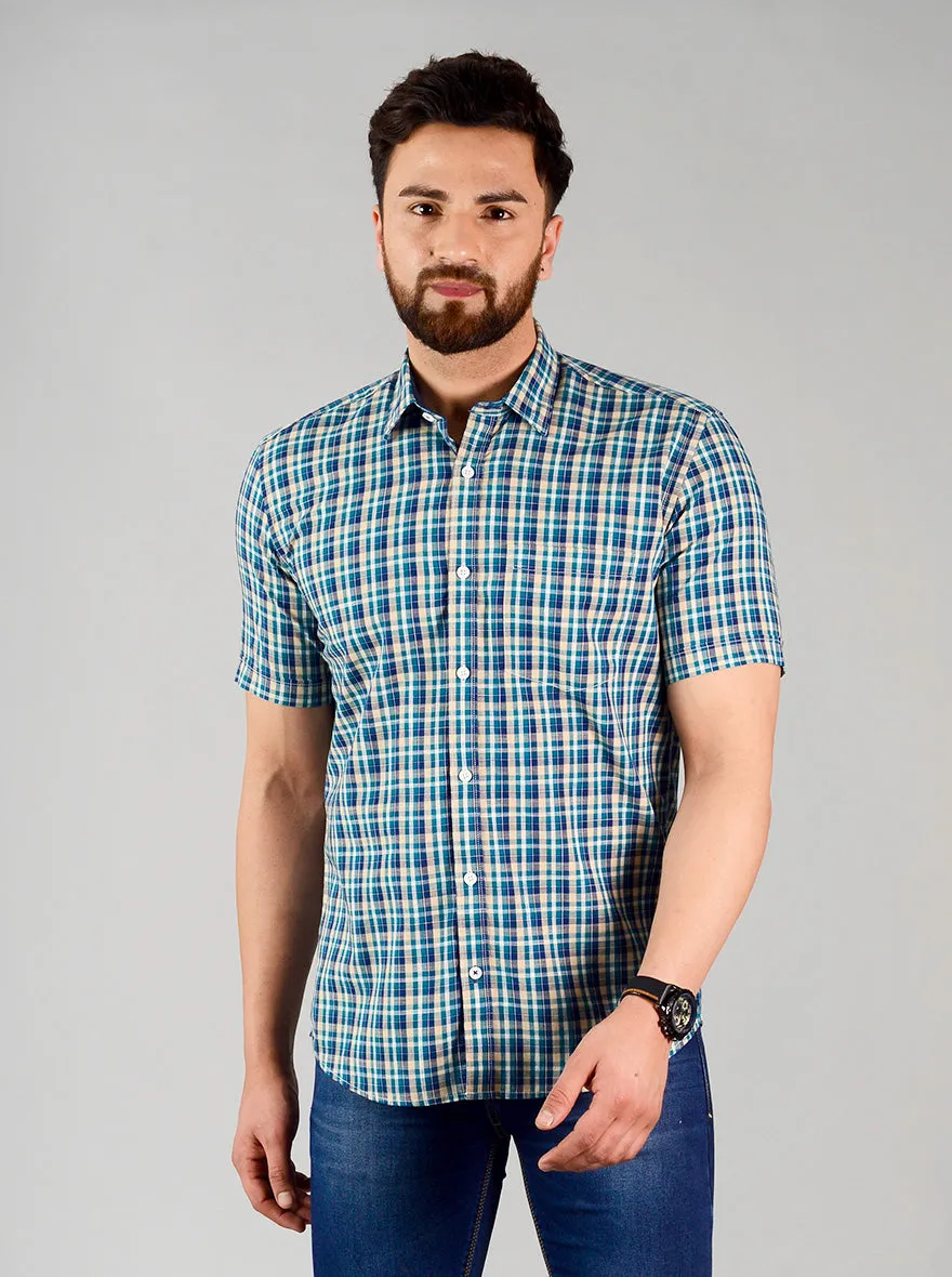 Dragonfly Blue Checked Slim Fit Casual Shirt | Greenfibre