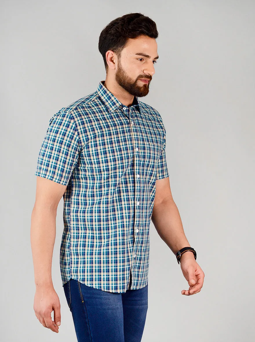 Dragonfly Blue Checked Slim Fit Casual Shirt | Greenfibre