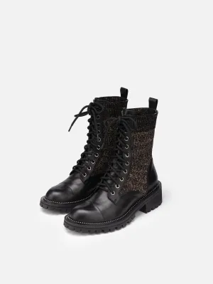 EP YAYING Knit Lace Up Ankle Boots