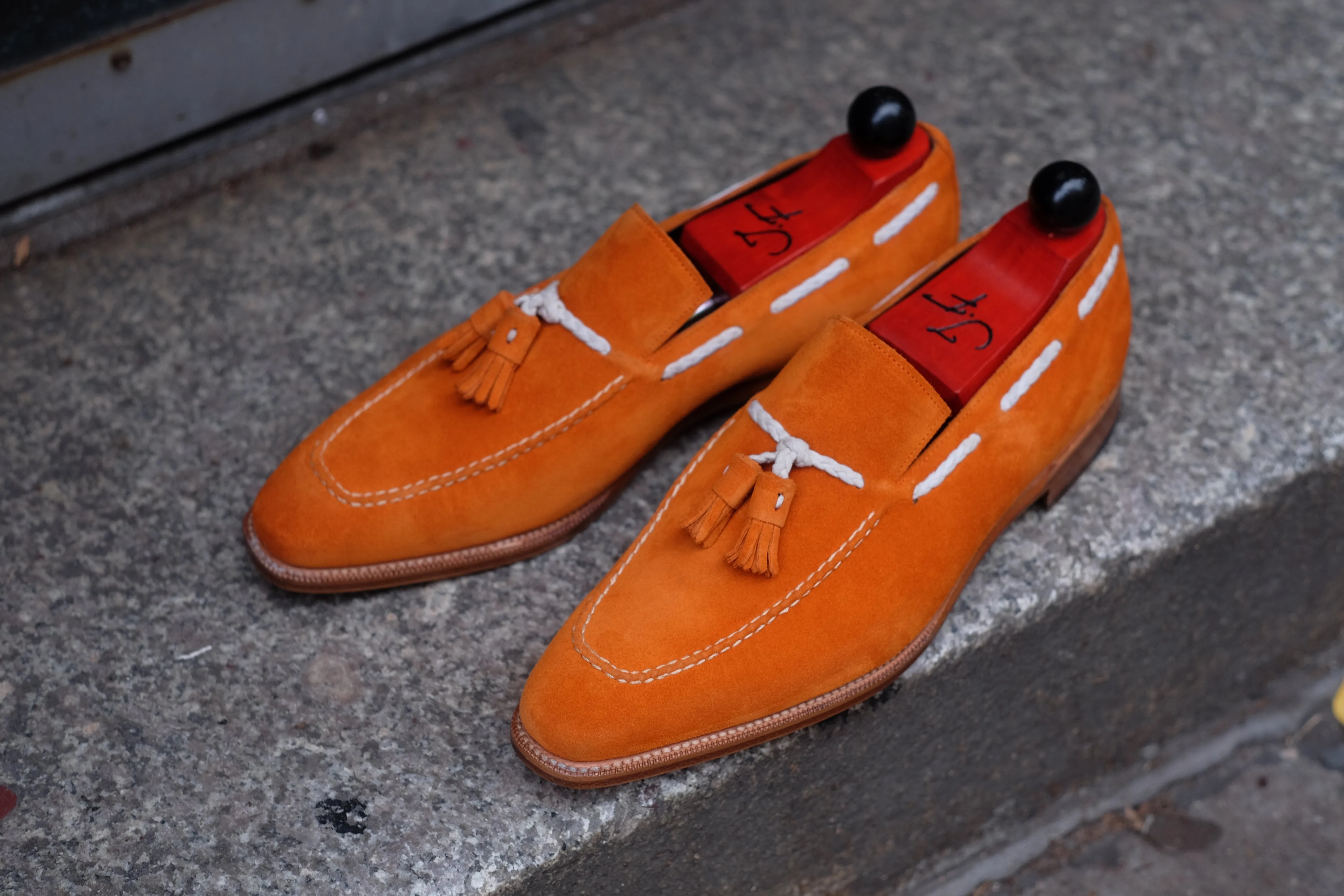 Eskapa - MTO - Orange Suede / Natural Stitching - LPB Last - Single Leather Sole