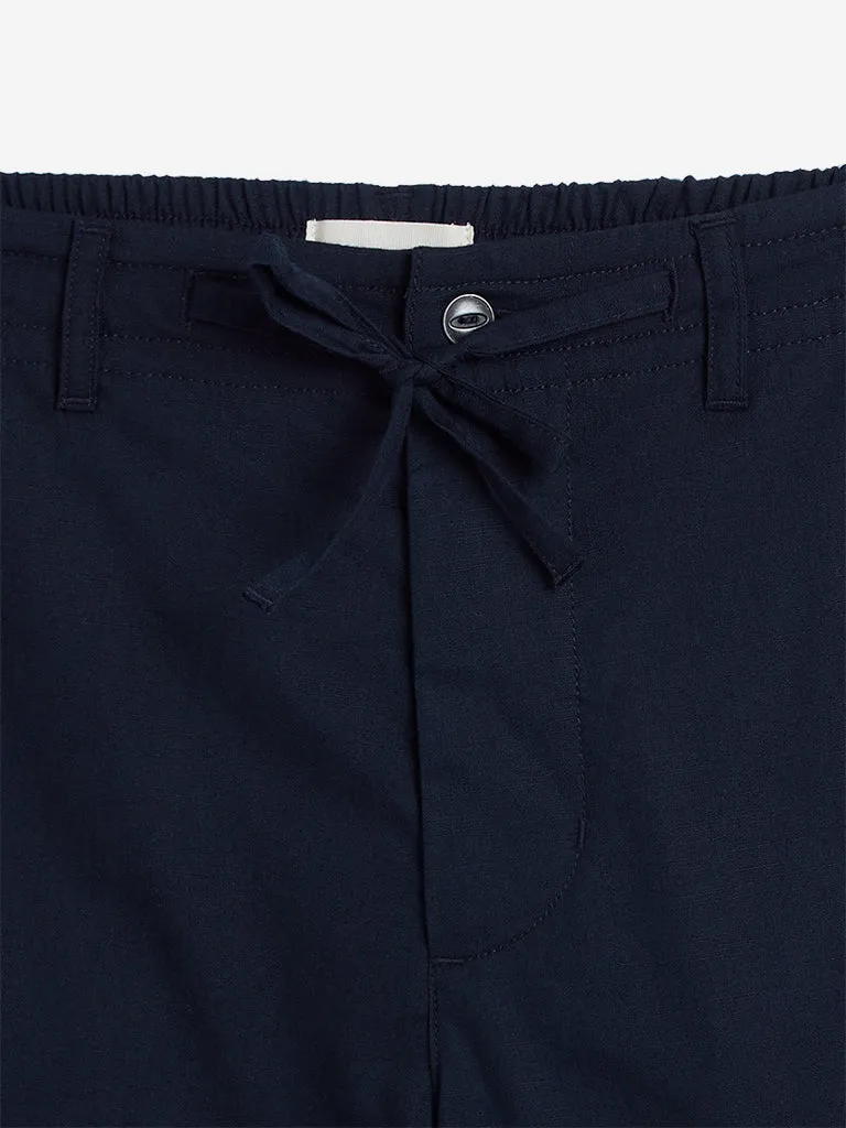 ETA Navy Cotton Slim Fit Shorts