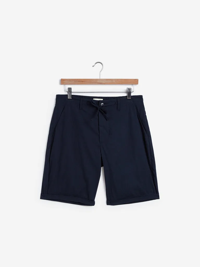 ETA Navy Cotton Slim Fit Shorts