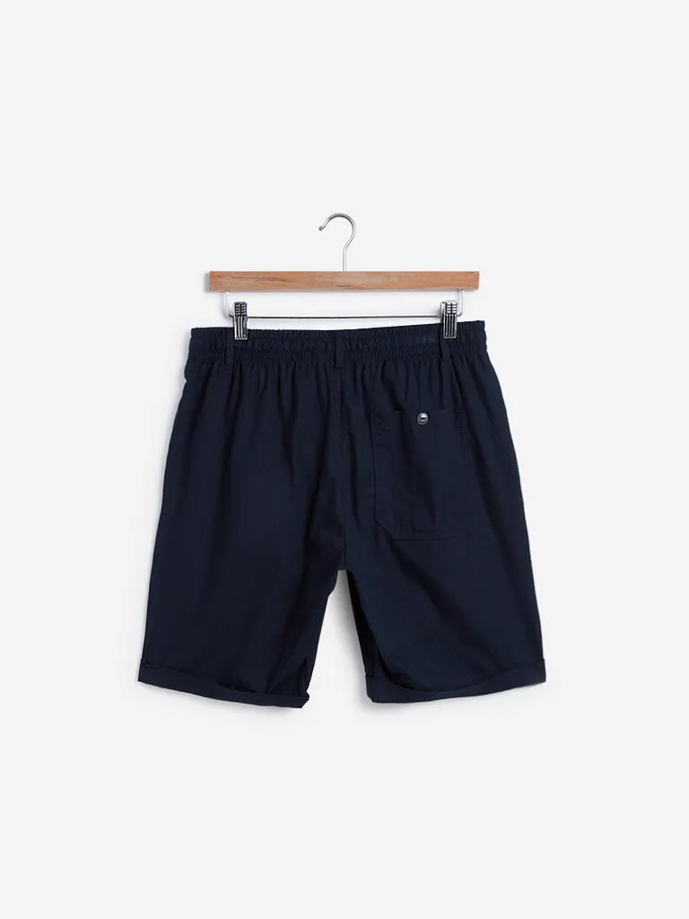 ETA Navy Cotton Slim Fit Shorts