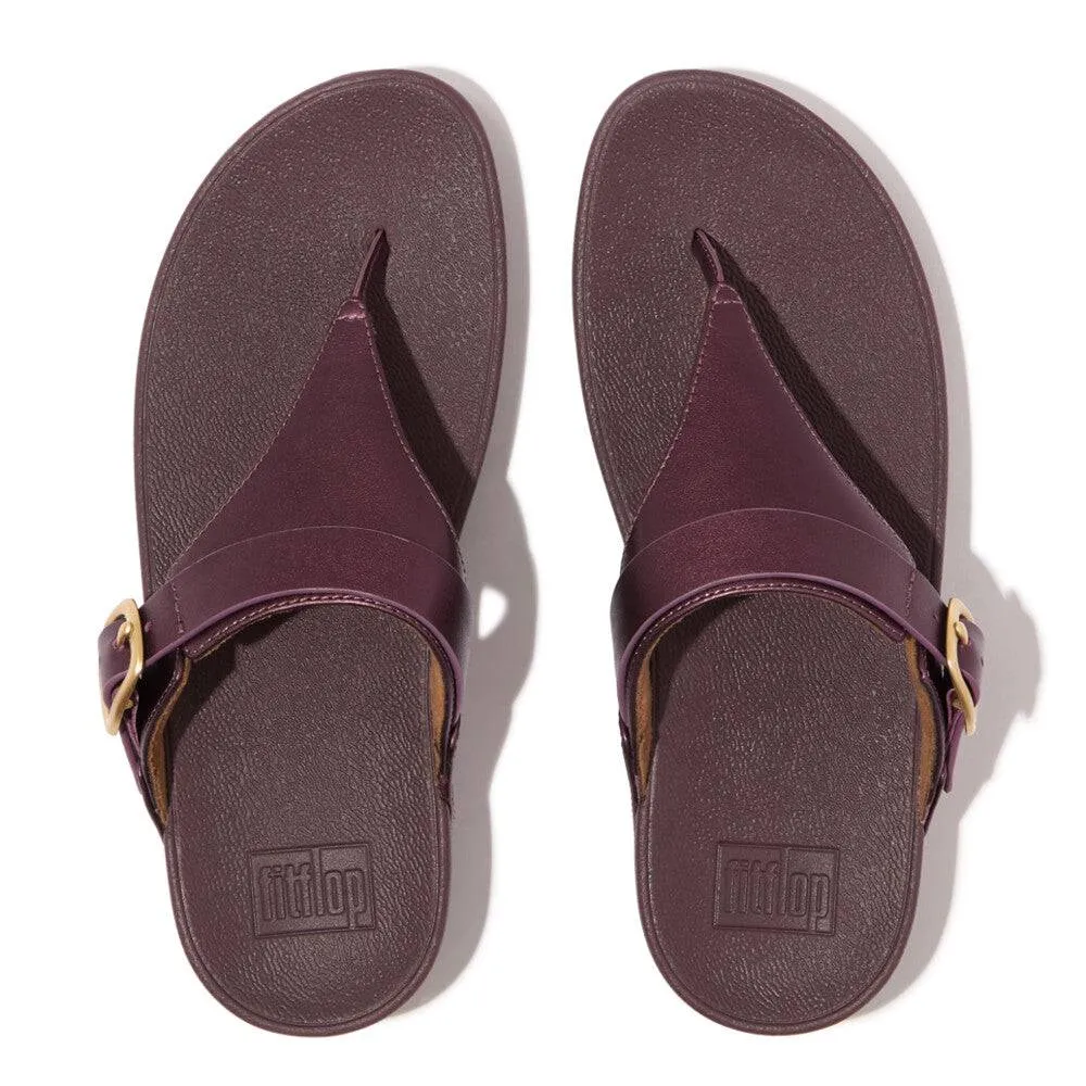 Fitflop Ig4-B38 Lulu Adjustable Buckle Ladies Metallic Mauve Leather & Textile Toe Post Sandals