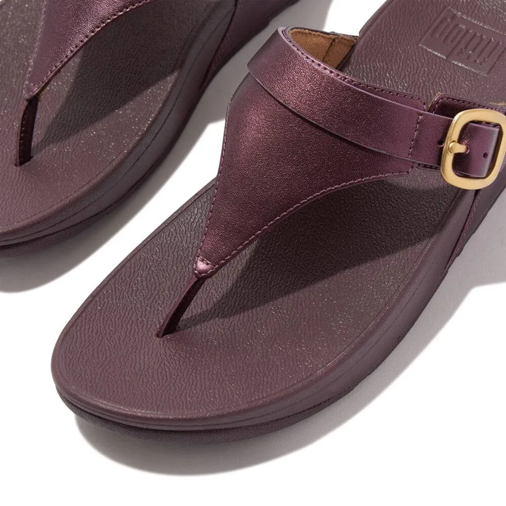 Fitflop Ig4-B38 Lulu Adjustable Buckle Ladies Metallic Mauve Leather & Textile Toe Post Sandals