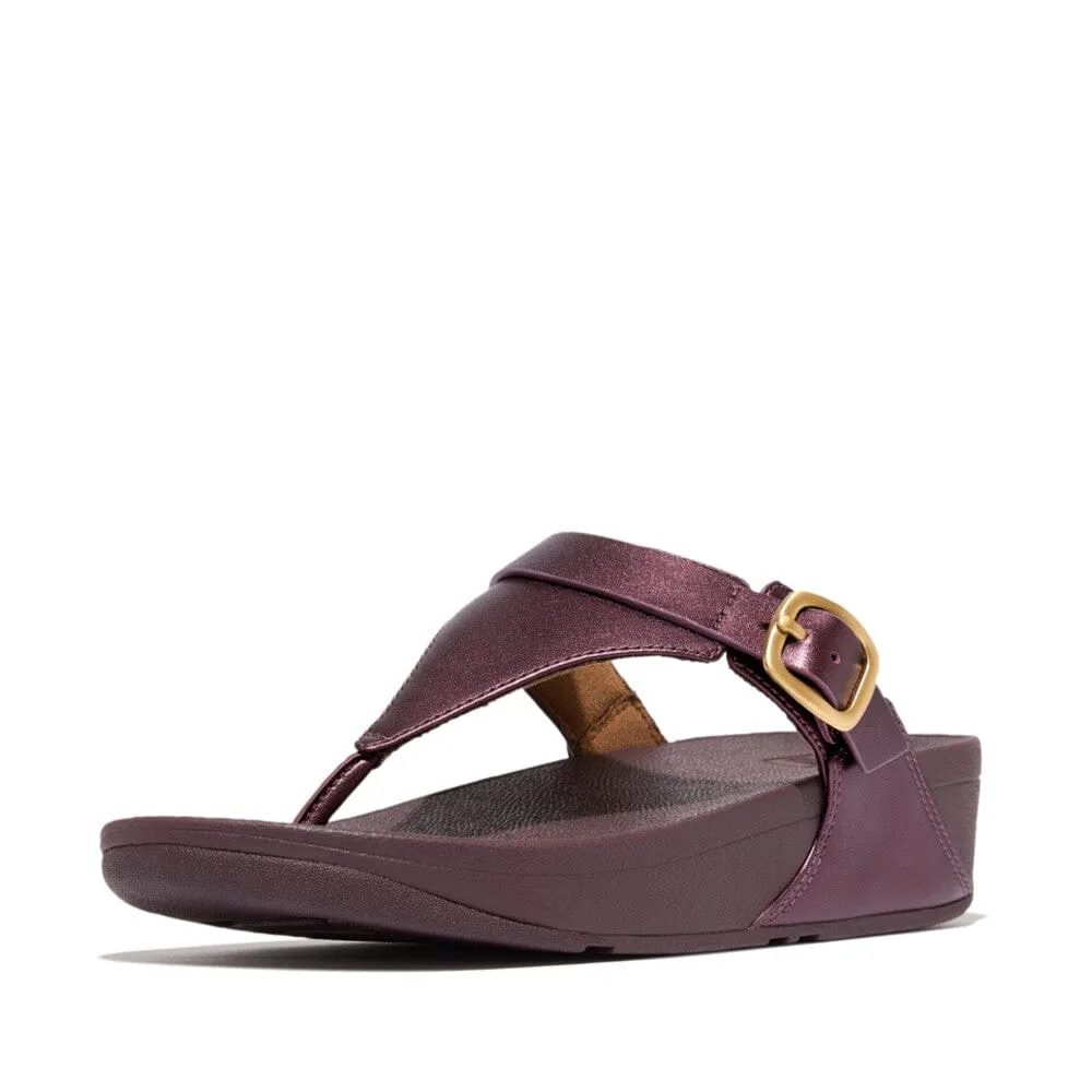 Fitflop Ig4-B38 Lulu Adjustable Buckle Ladies Metallic Mauve Leather & Textile Toe Post Sandals