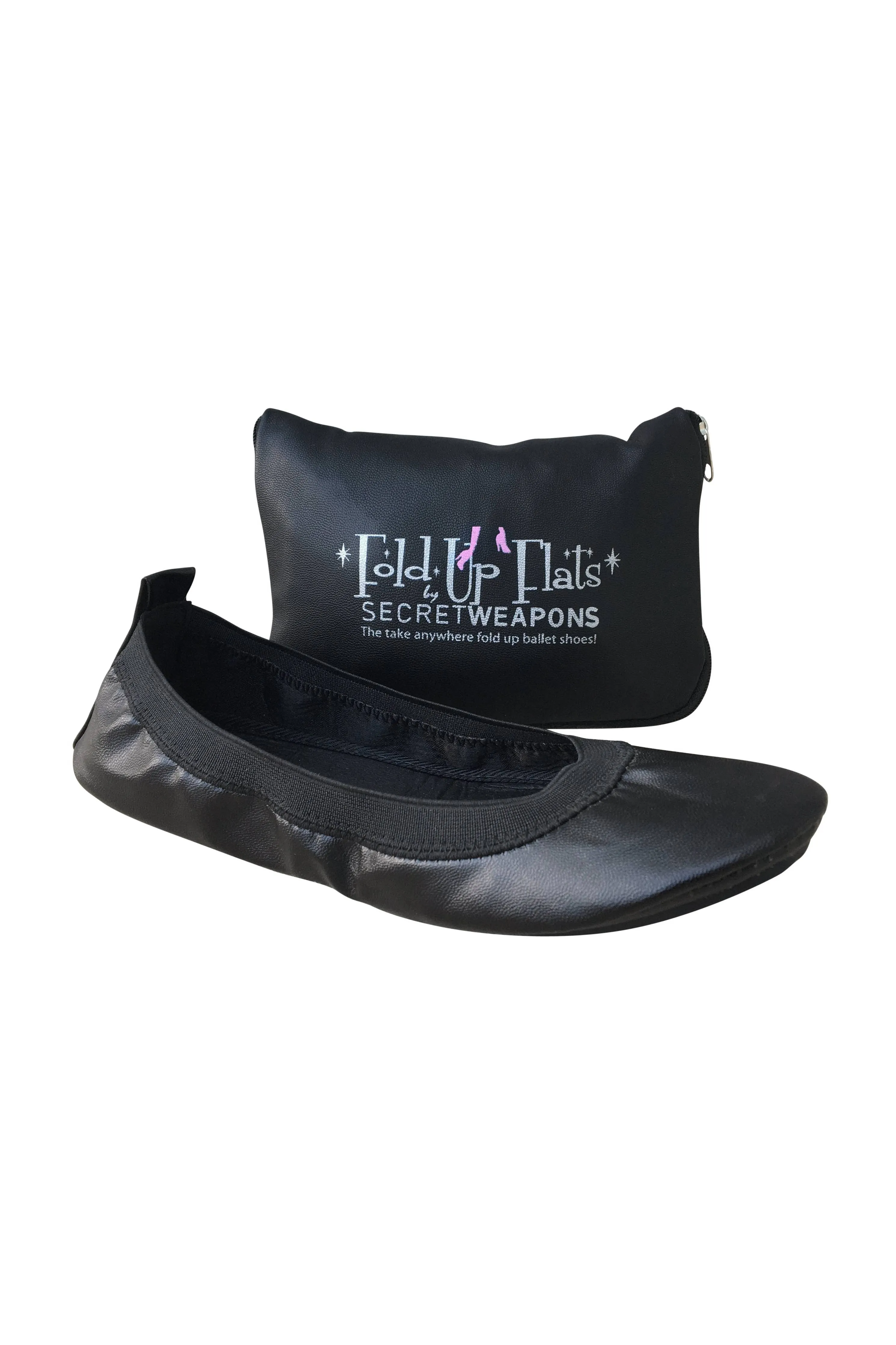 Foldable Ballet Flats with Purse & Carry Bag-BLACK