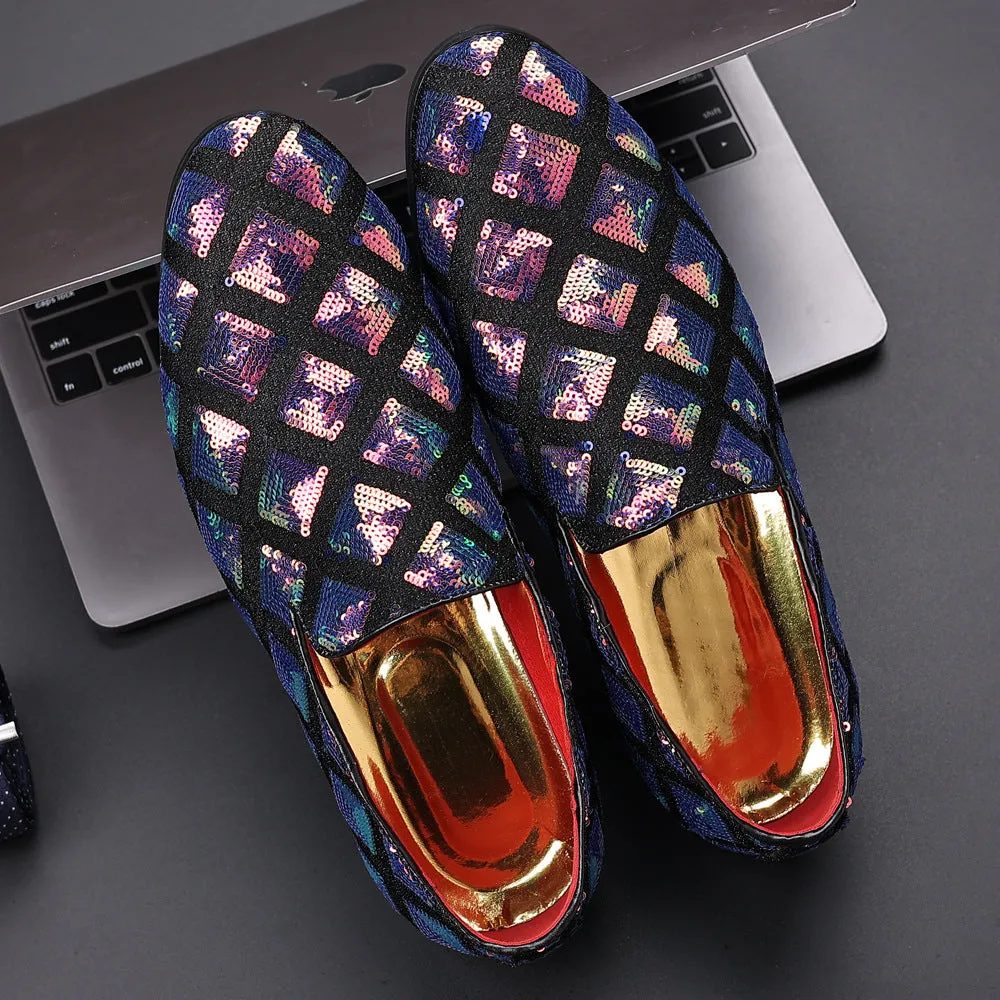 Geometric Sequins Loafers Shoes