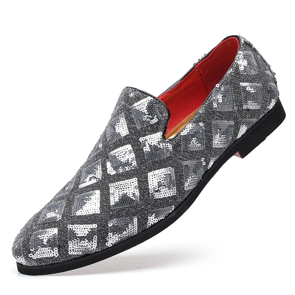 Geometric Sequins Loafers Shoes