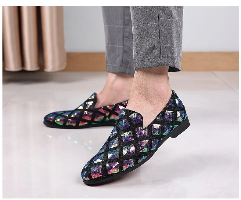 Geometric Sequins Loafers Shoes