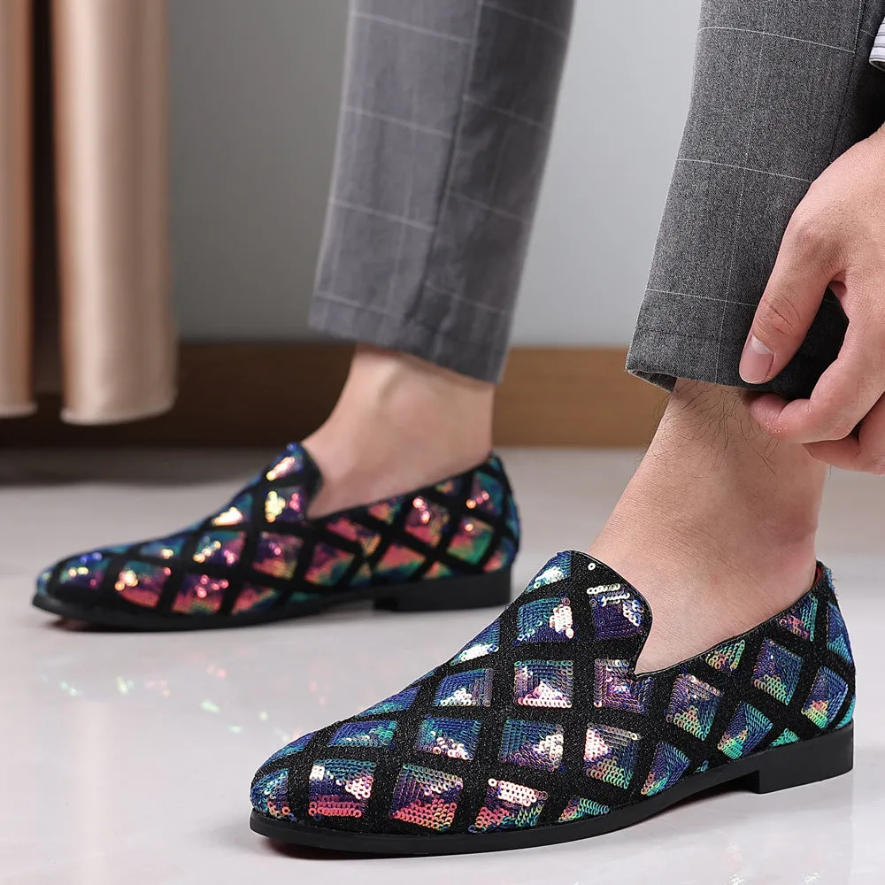 Geometric Sequins Loafers Shoes